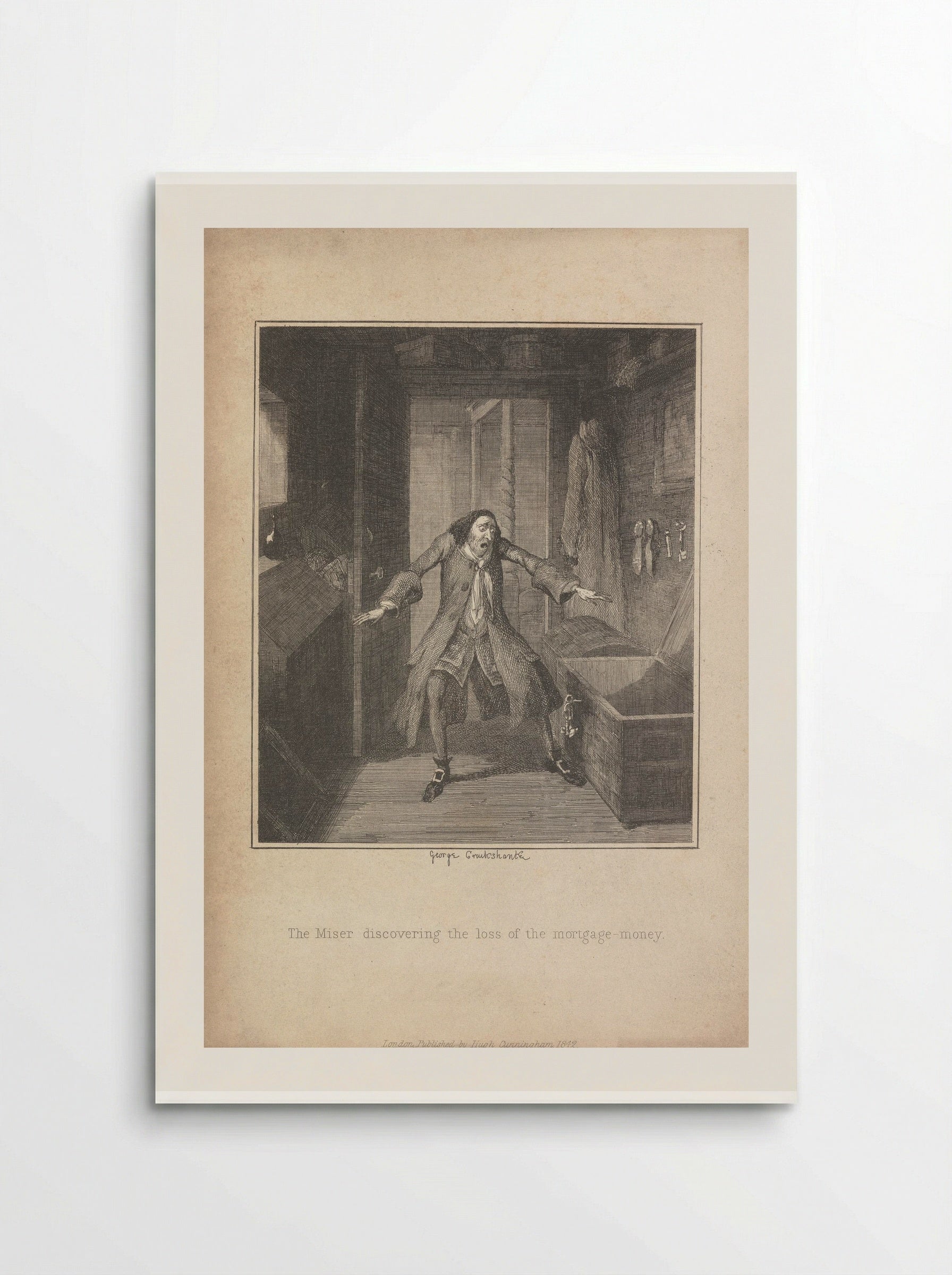 The Miser Discovering the Loss of the Mortgage Money - George Cruikshank - Poster
