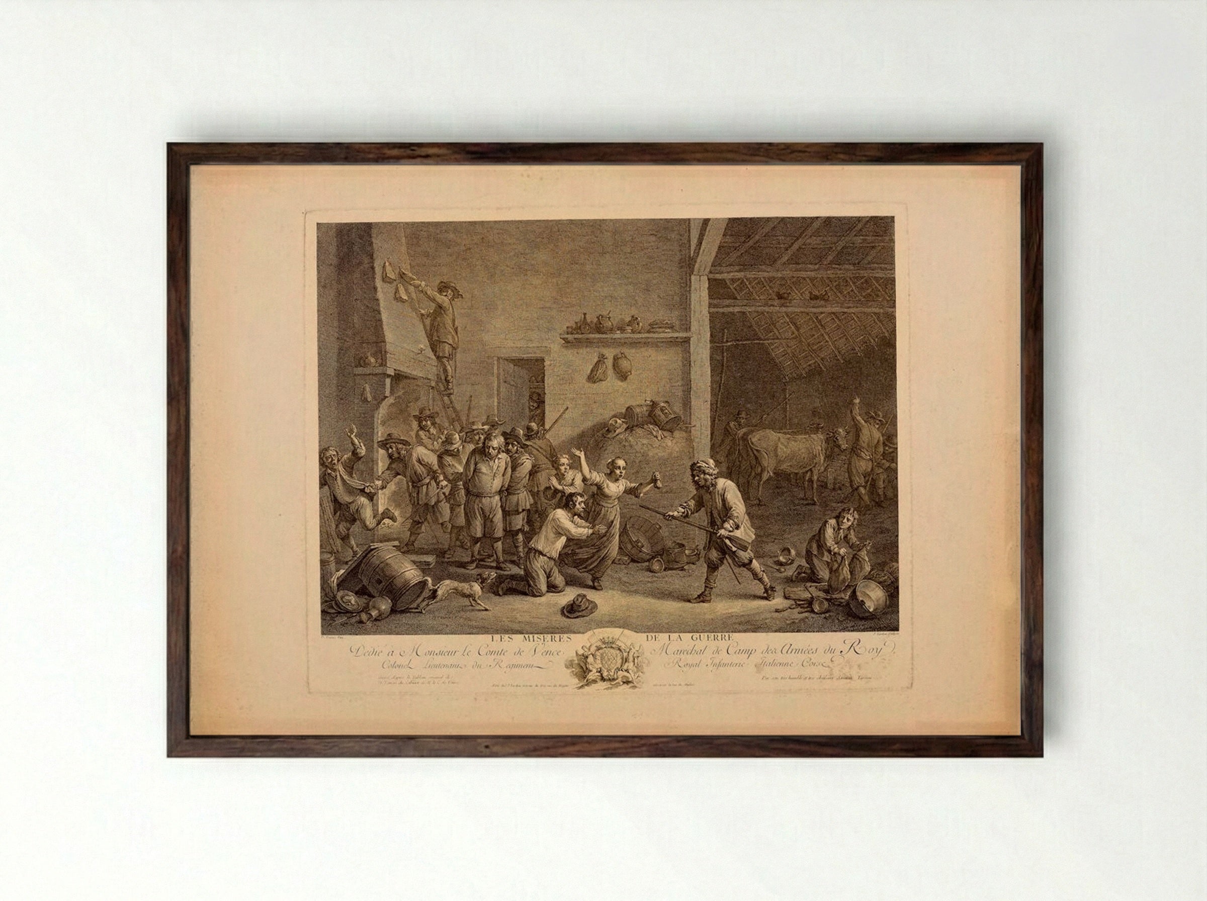 The Miseries of War - Jacques Nicolas Tardieu - Framed Print Dark Wood