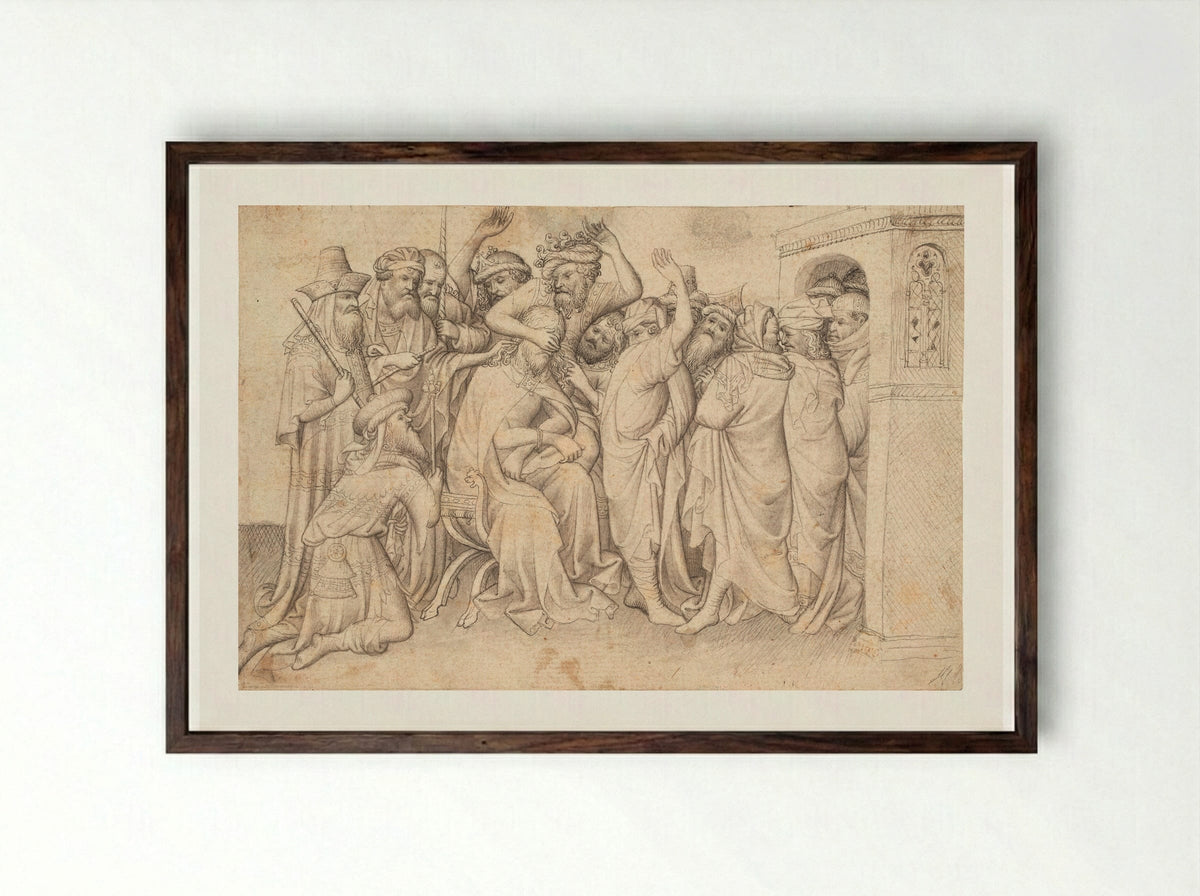 The Mocking of Christ - Limbourg brothers - Framed Print Dark Wood