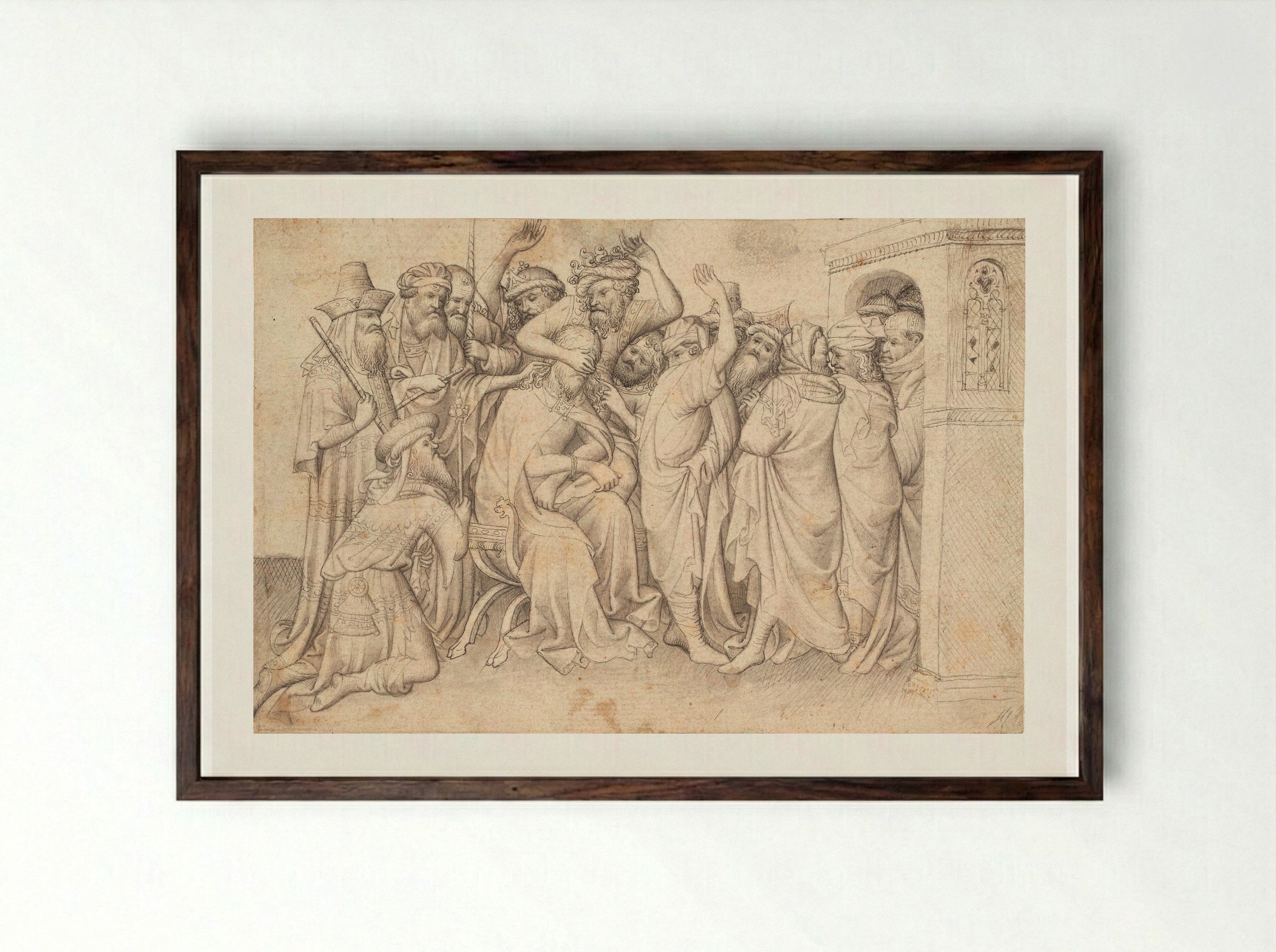The Mocking of Christ - Limbourg brothers - Framed Print Dark Wood