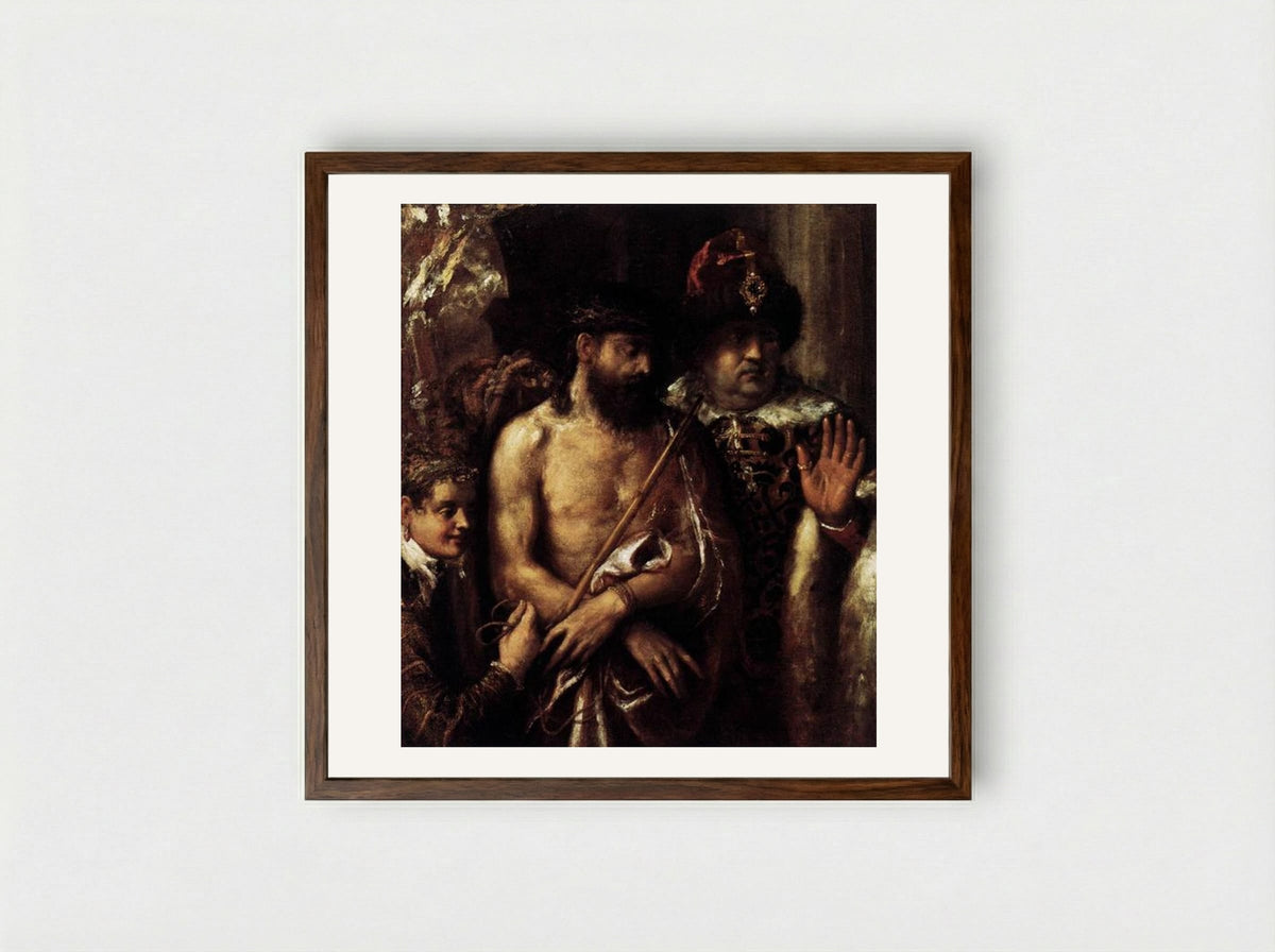 The Mocking of Christ - Titian - Framed Print Dark Wood