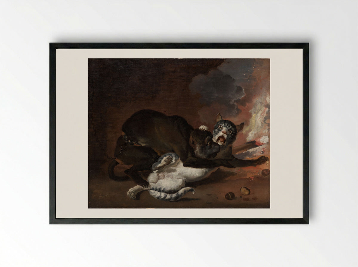The Monkey and the Cat - Abraham Hondius - Framed Print Black