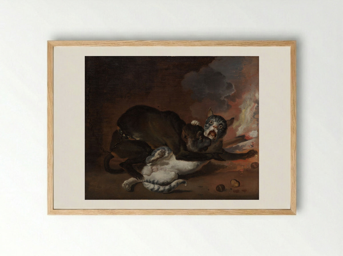 The Monkey and the Cat - Abraham Hondius - Framed Print Wood