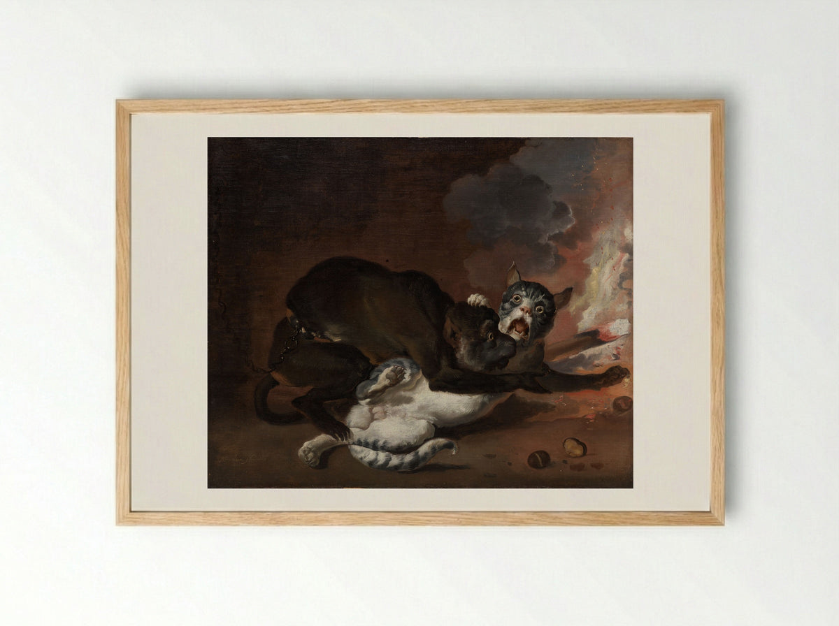 The Monkey and the Cat - Abraham Hondius - Framed Print Wood