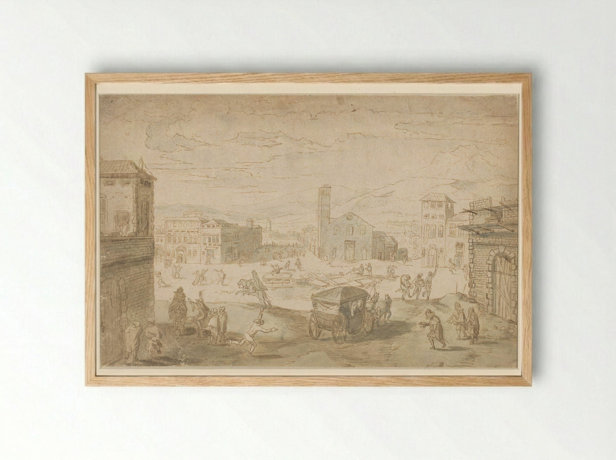 The Month of February: Carnival Scene on an Italian Square - Jan Wildens - Framed Print Wood