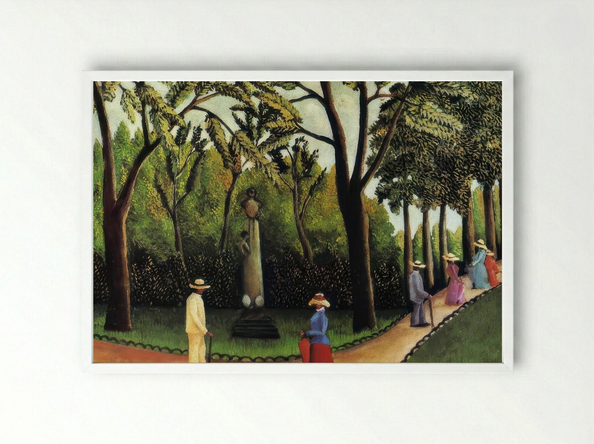 The Monument to Chopin in the Luxembourg Gardens by Henri Rousseau – Naïve Art Paris Park Scene Print - Framed Print White