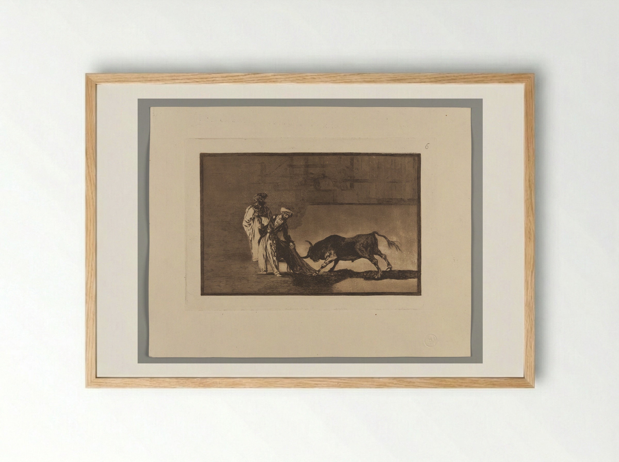 The Moors Make a Different Play in the Ring, Calling the Bull with Their Burnous - Francisco José de Goya y Lucientes - Framed Print Wood