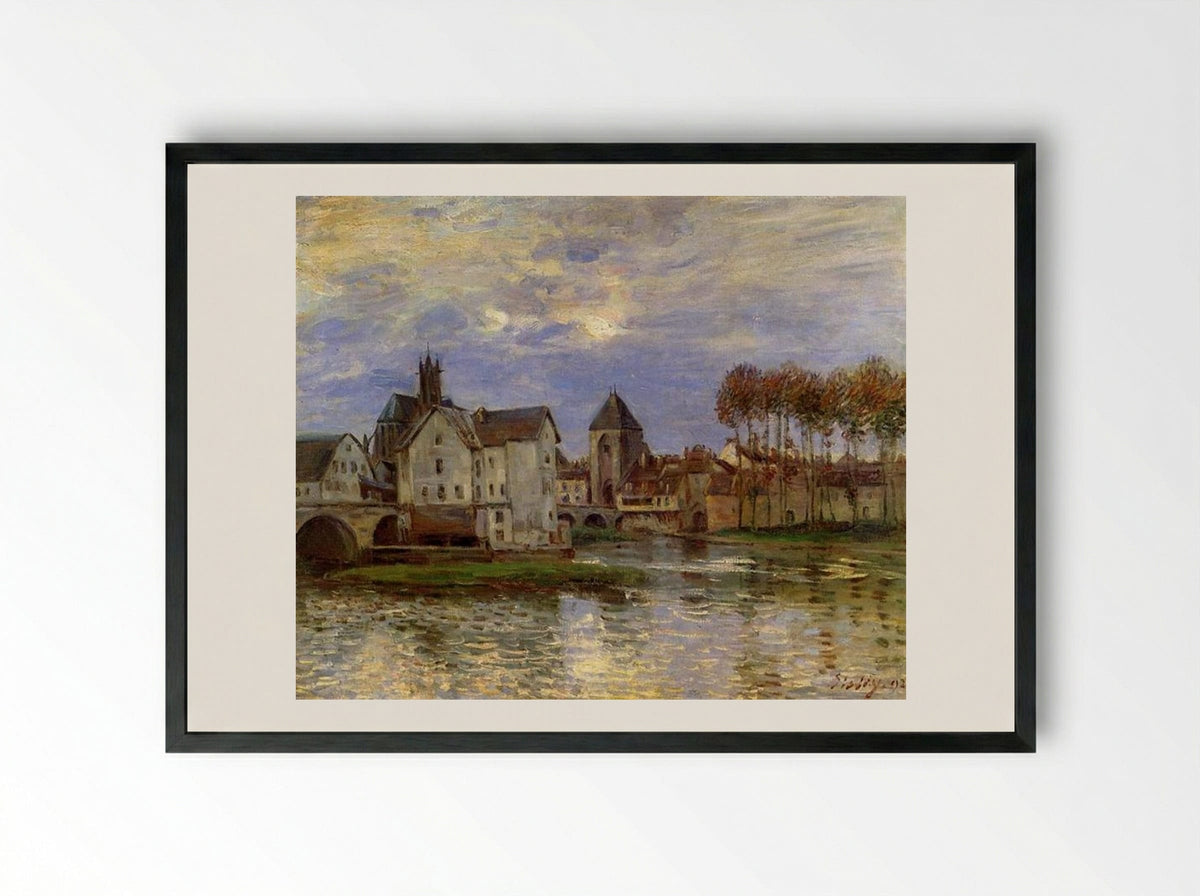 The Moret Bridge at Sunset - Alfred Sisley - Framed Print Black