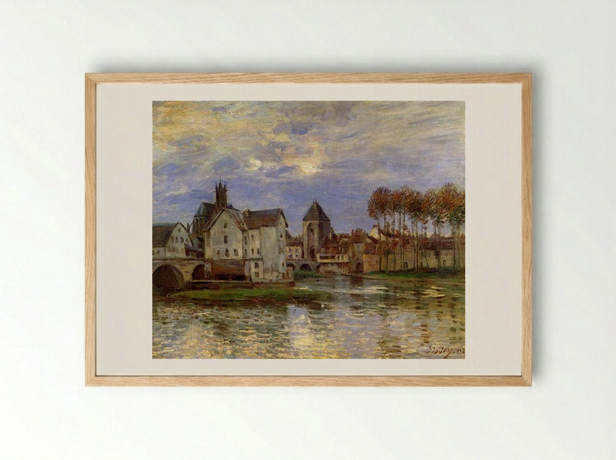 The Moret Bridge at Sunset - Alfred Sisley - Framed Print Wood