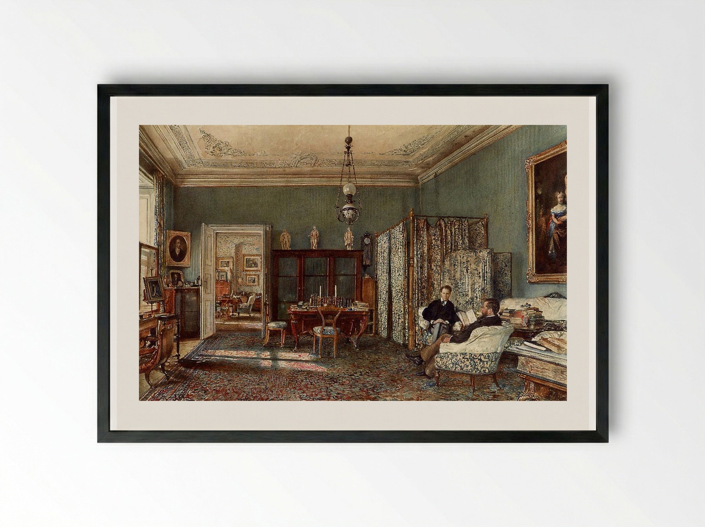 The Morning Room of the Palais Lanckoronski, Vienna - Rudolf von Alt - Framed Print Black