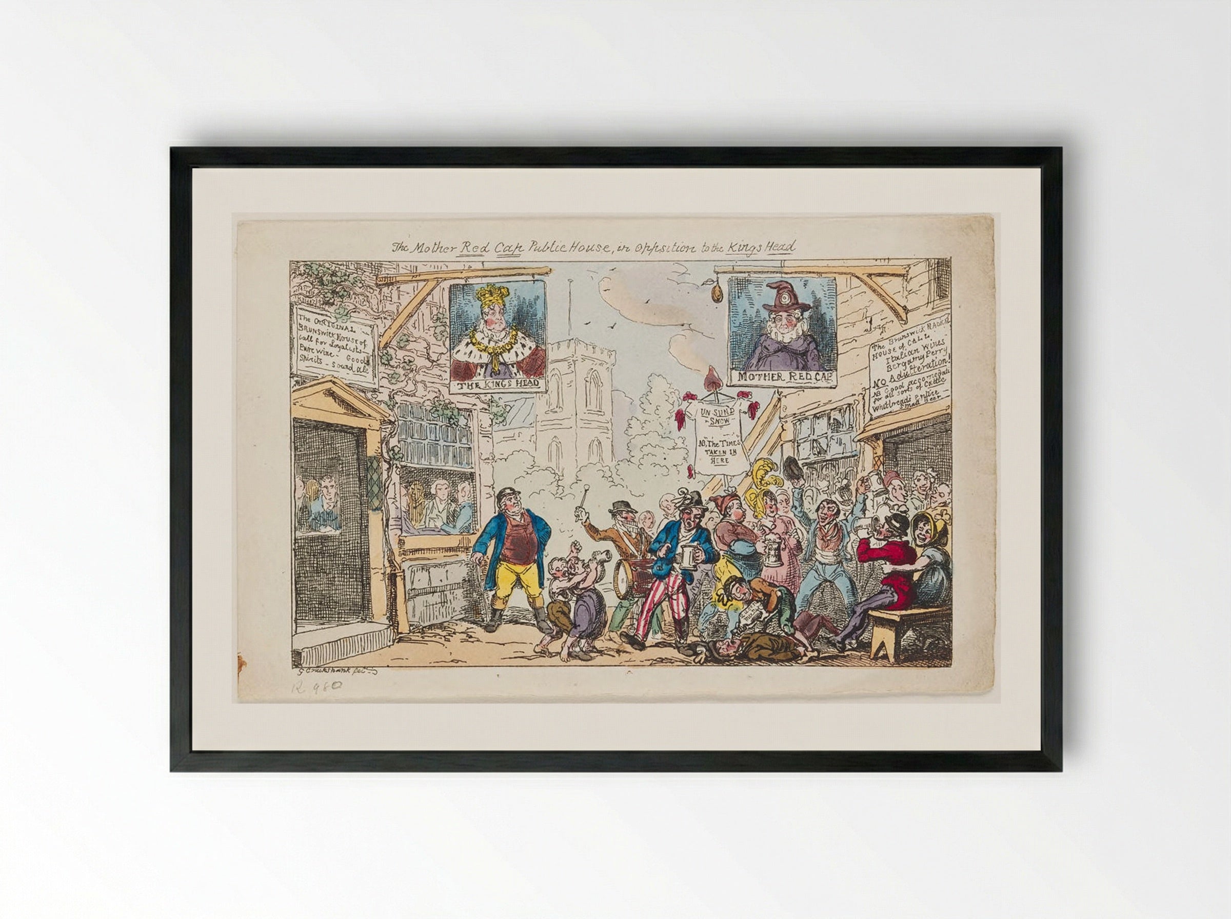 The Mother Red Cap Public House, in Opposition to the Kings Head - George Cruikshank - Framed Print Black