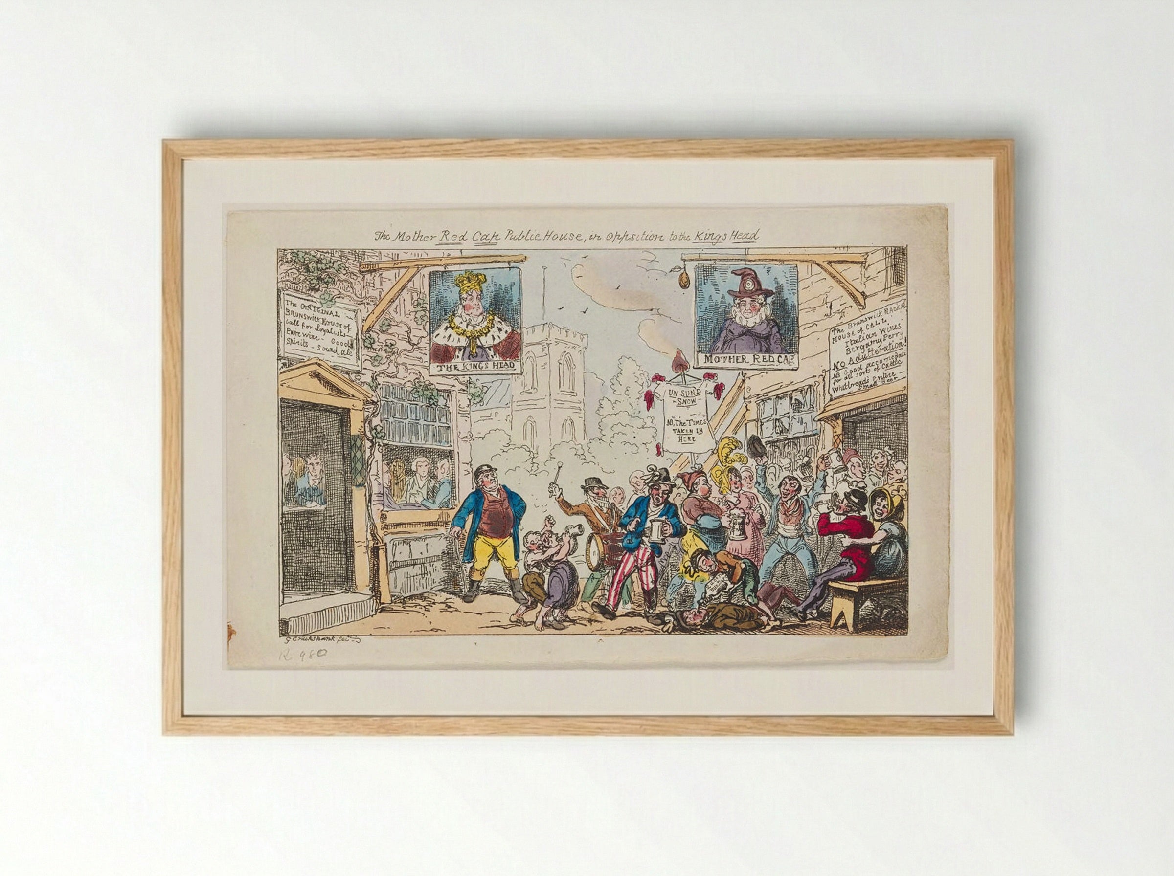 The Mother Red Cap Public House, in Opposition to the Kings Head - George Cruikshank - Framed Print Wood