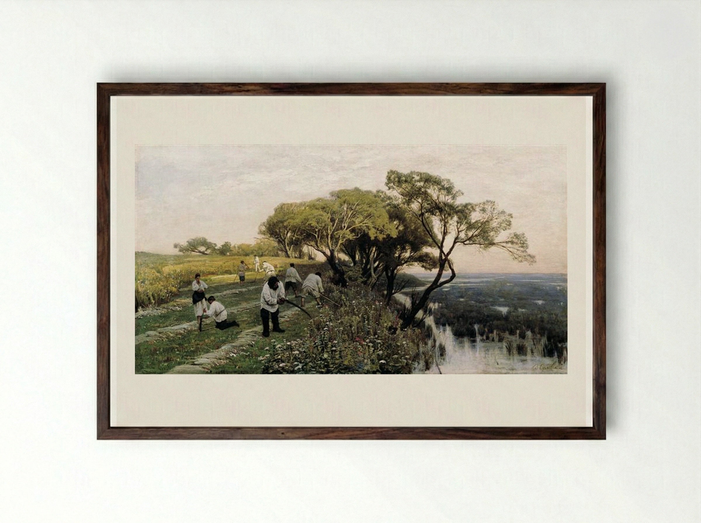 The Mowers - Volodymyr Orlovsky - Framed Print Dark Wood