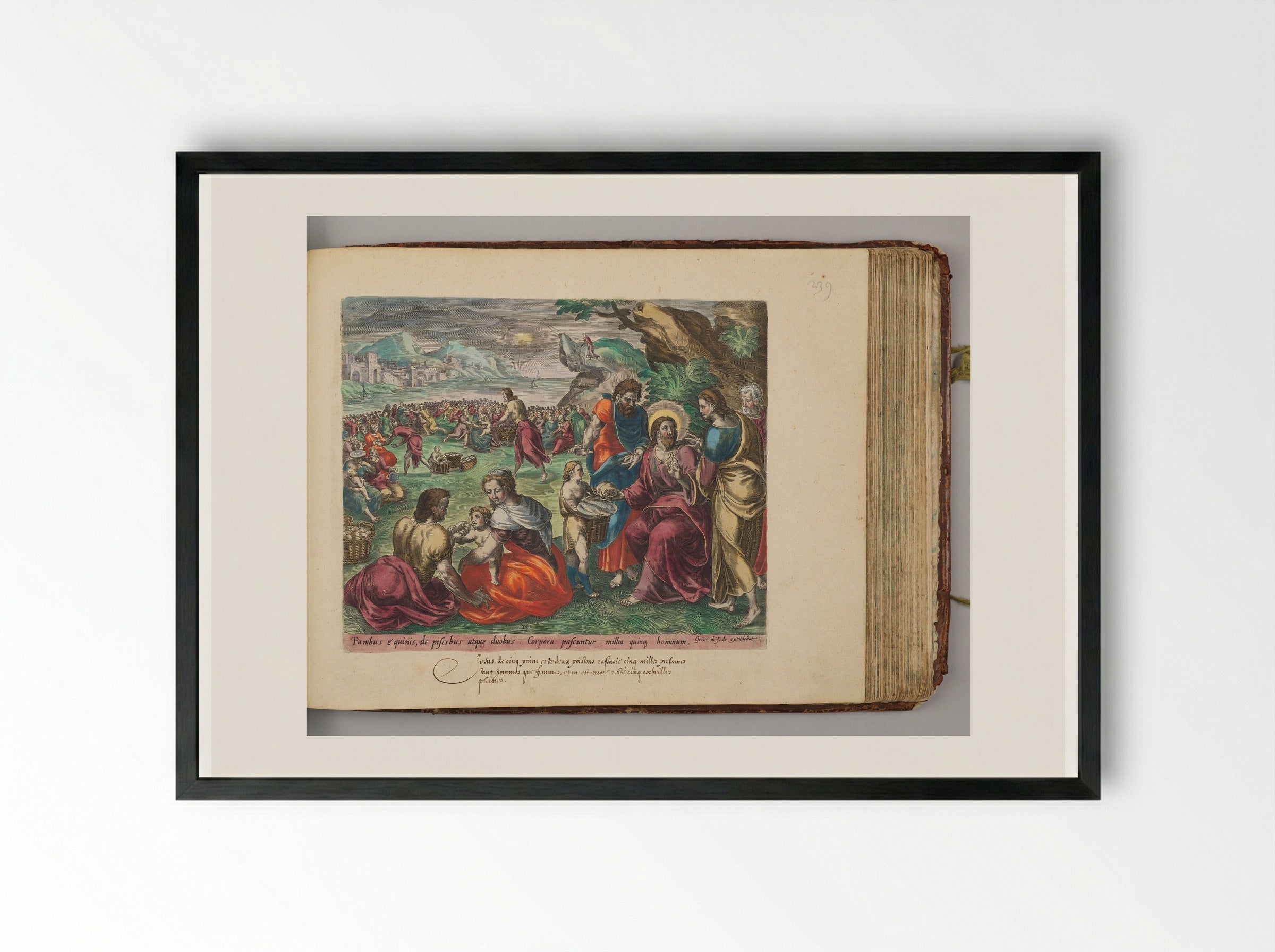 The Multiplication of Loaves and Fishes - Johannes Wierix - Framed Print Black