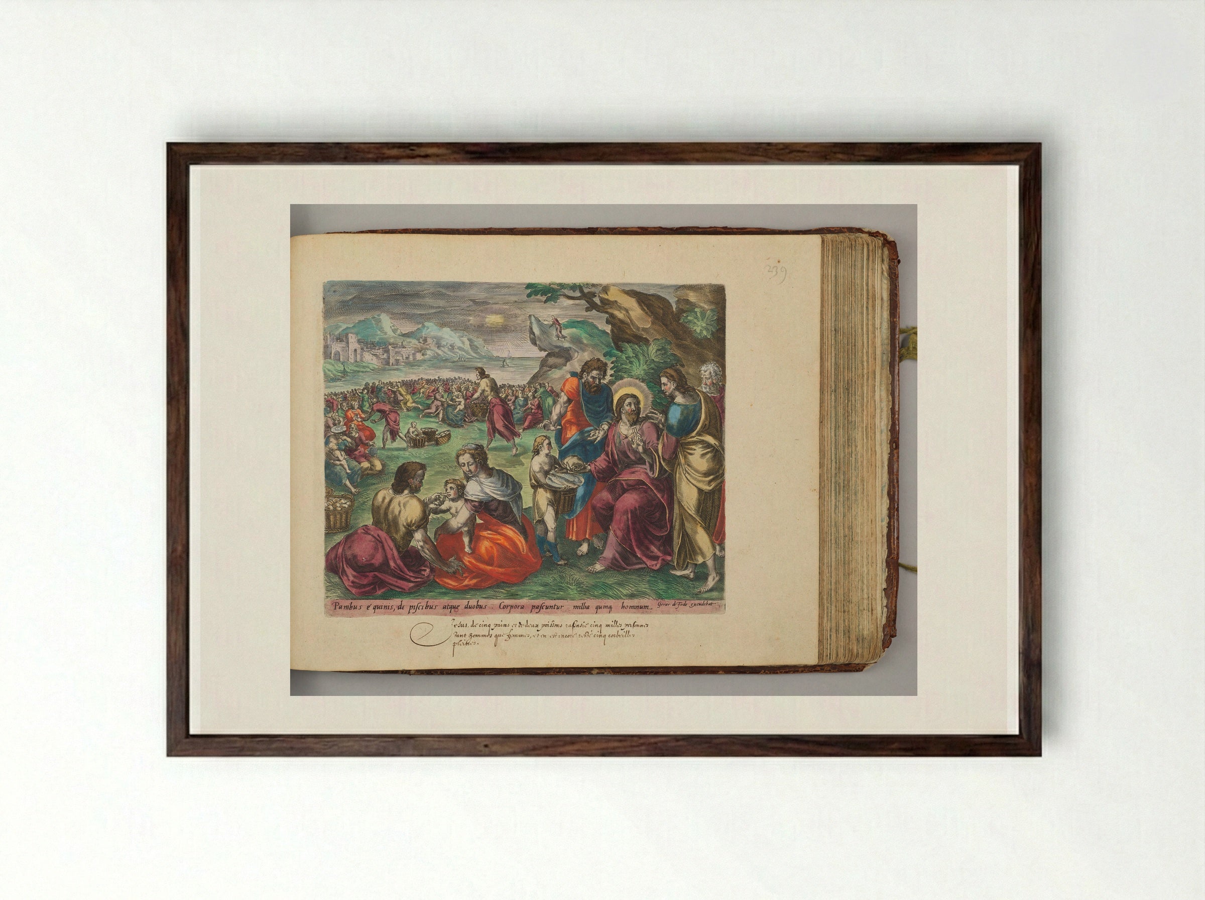 The Multiplication of Loaves and Fishes - Johannes Wierix - Framed Print Dark Wood