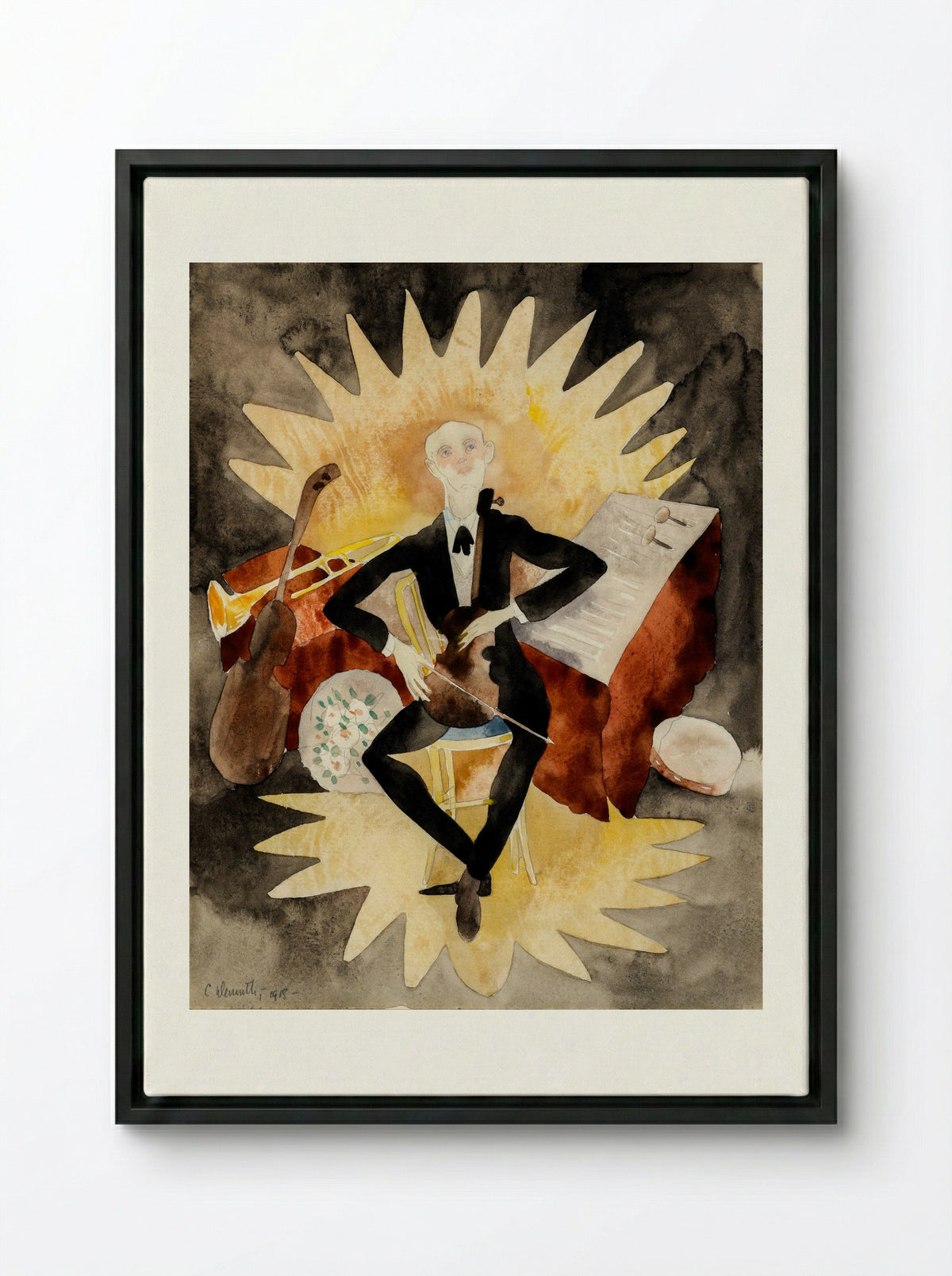 The Musician - Charles Demuth - Framed Canvas Black
