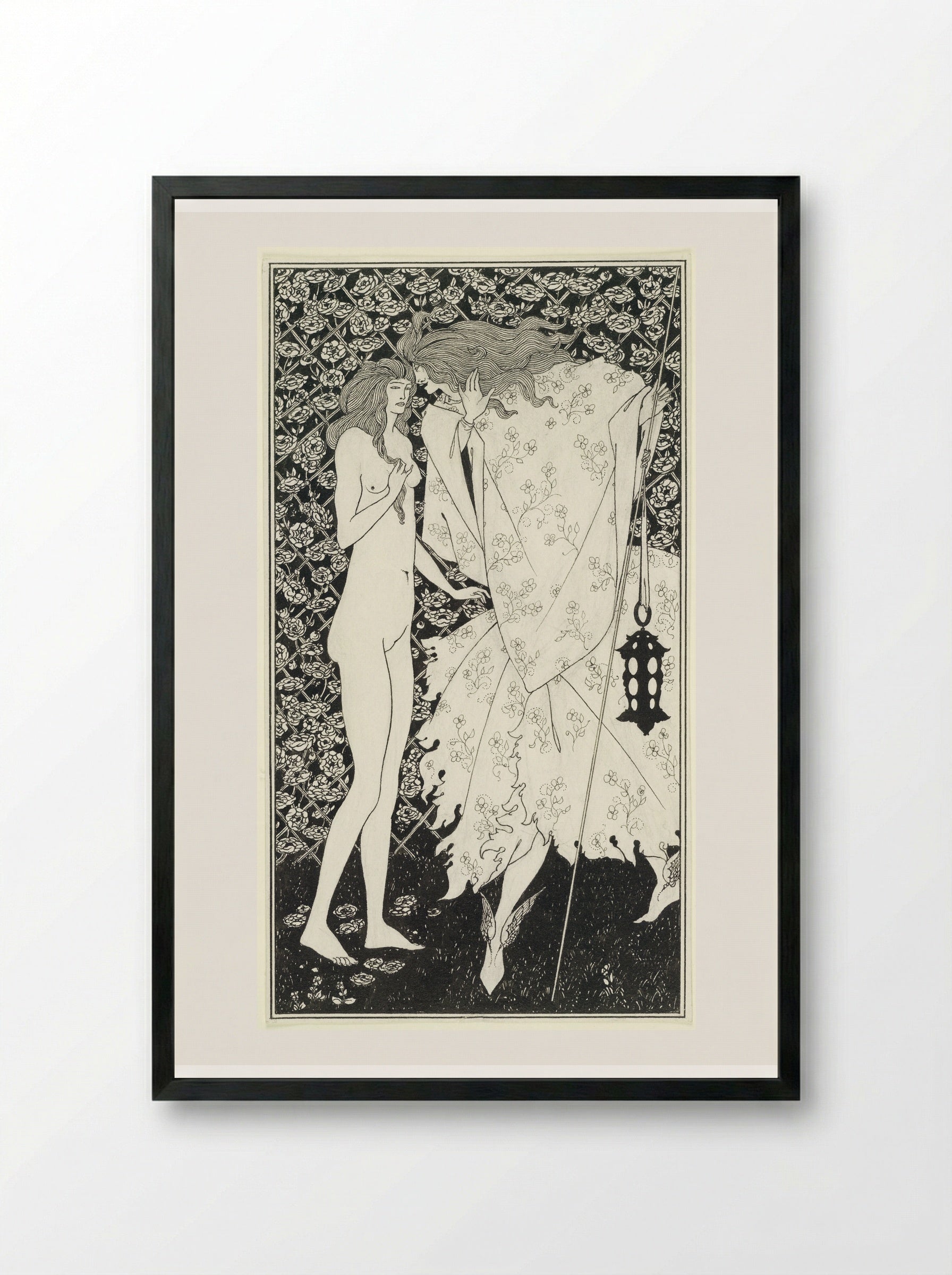 The Mysterious Rose Garden - Aubrey Vincent Beardsley - Framed Print Black