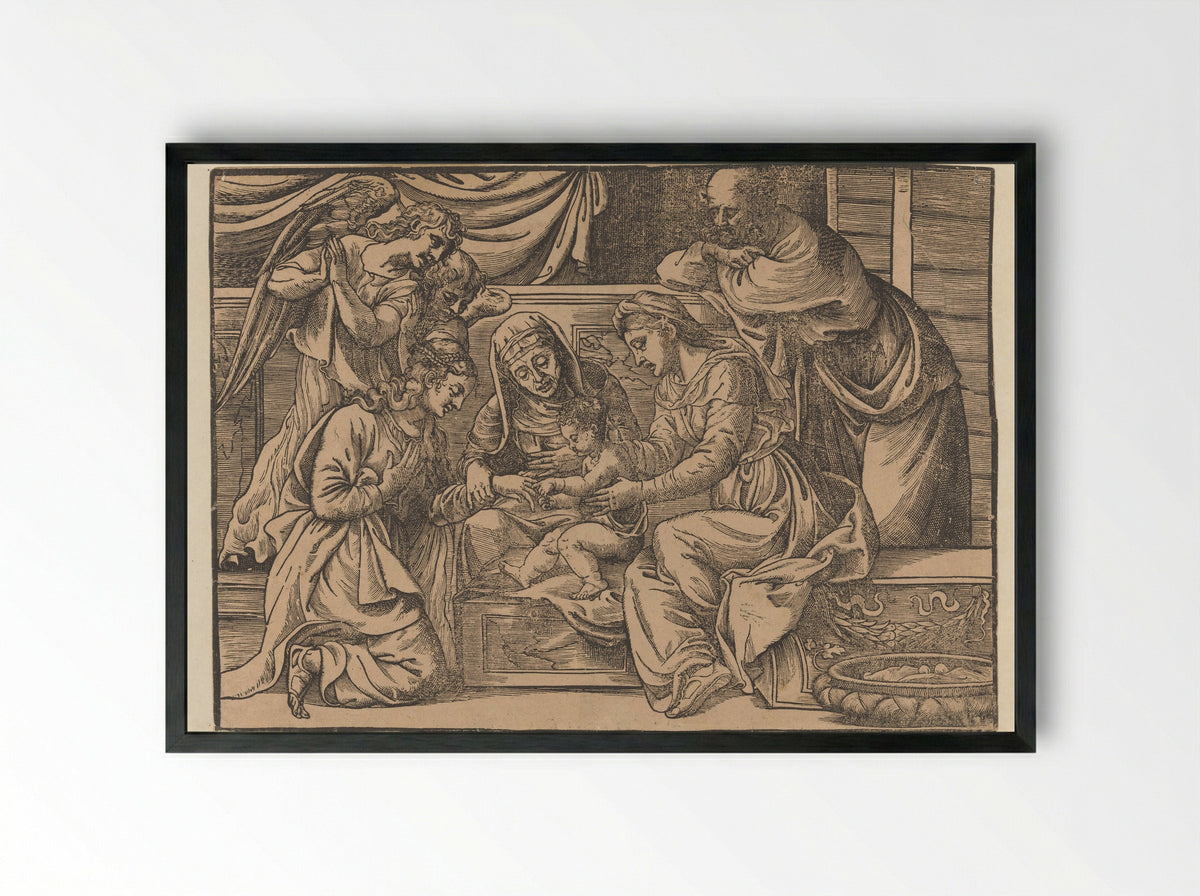 The Mystic Marriage of Saint Catherine - Nicolò Boldrini - Framed Print Black