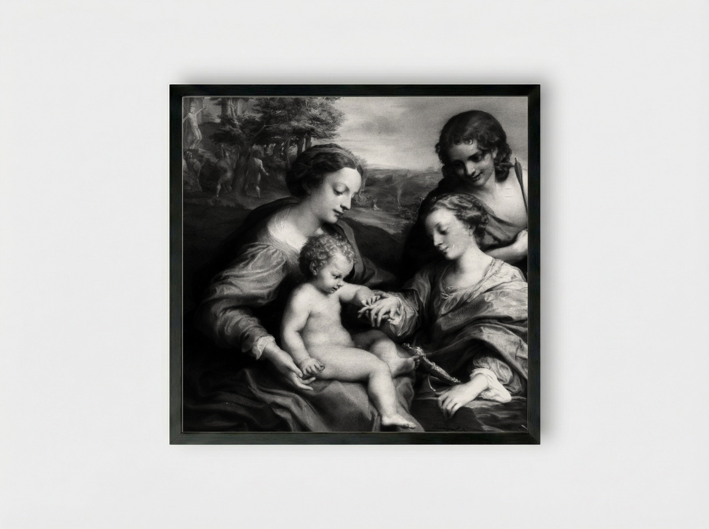 The Mystic Marriage of St. Catherine of Alexandria - Antonio da Correggio - Framed Print Black