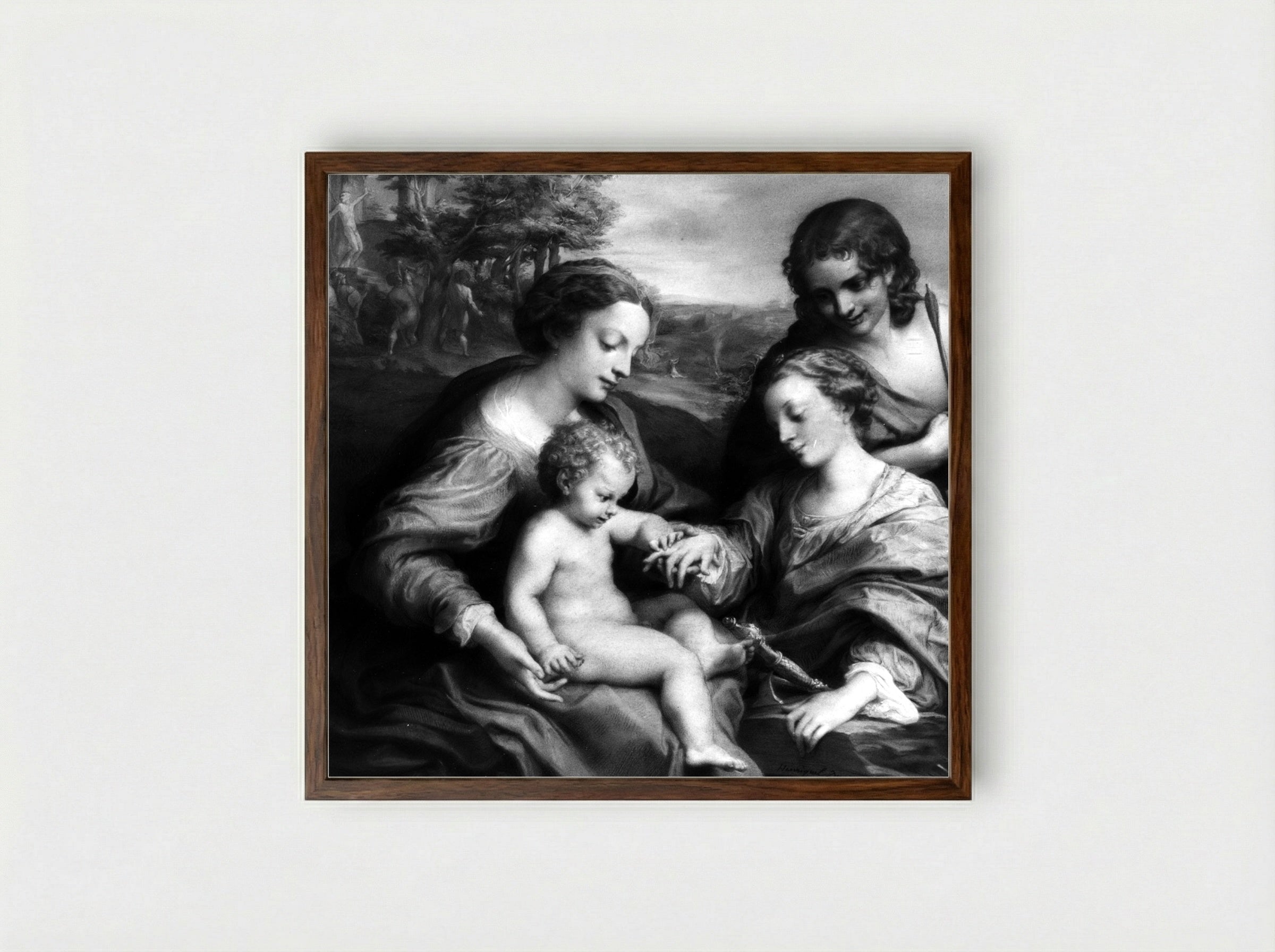 The Mystic Marriage of St. Catherine of Alexandria - Antonio da Correggio - Framed Print Dark Wood