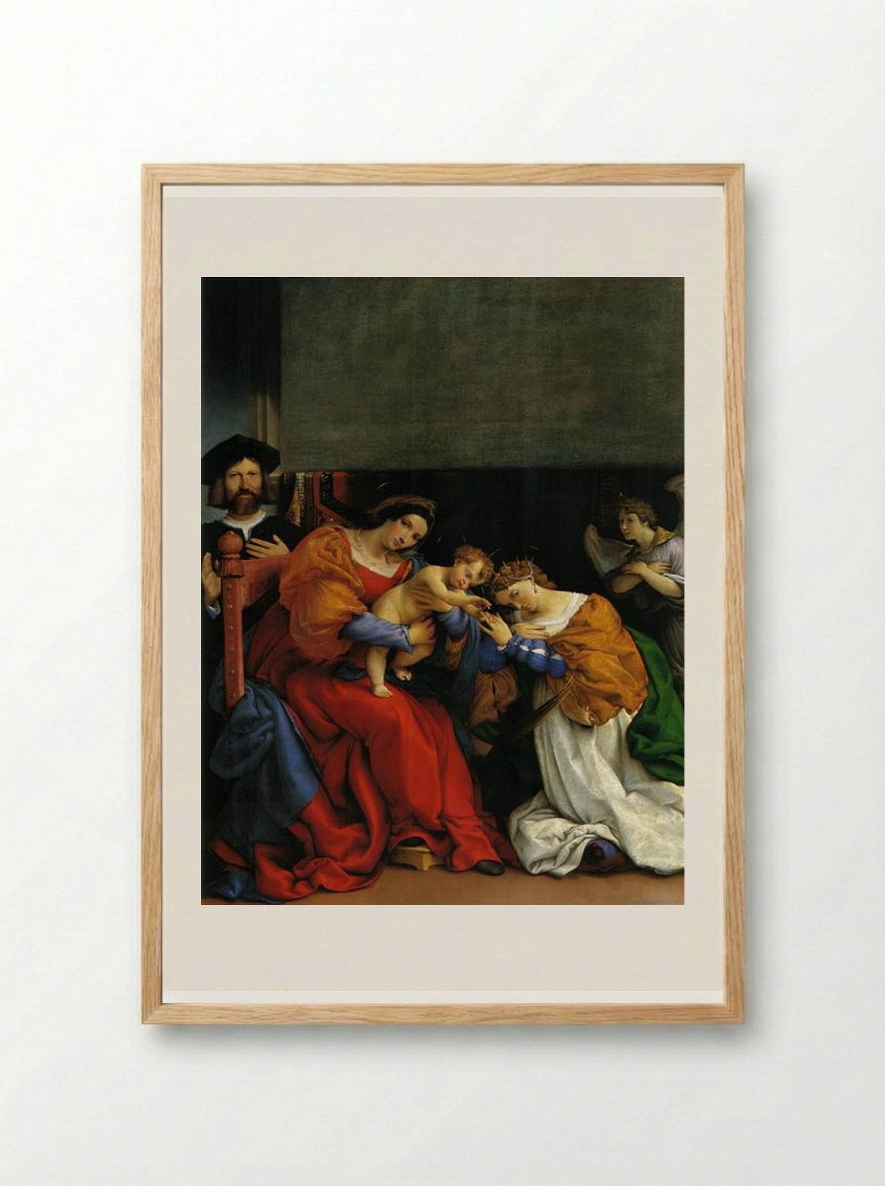 The Mystic Marriage of St. Catherine with the patron Niccolo Bonghi - Lorenzo Lotto - Framed Print Wood