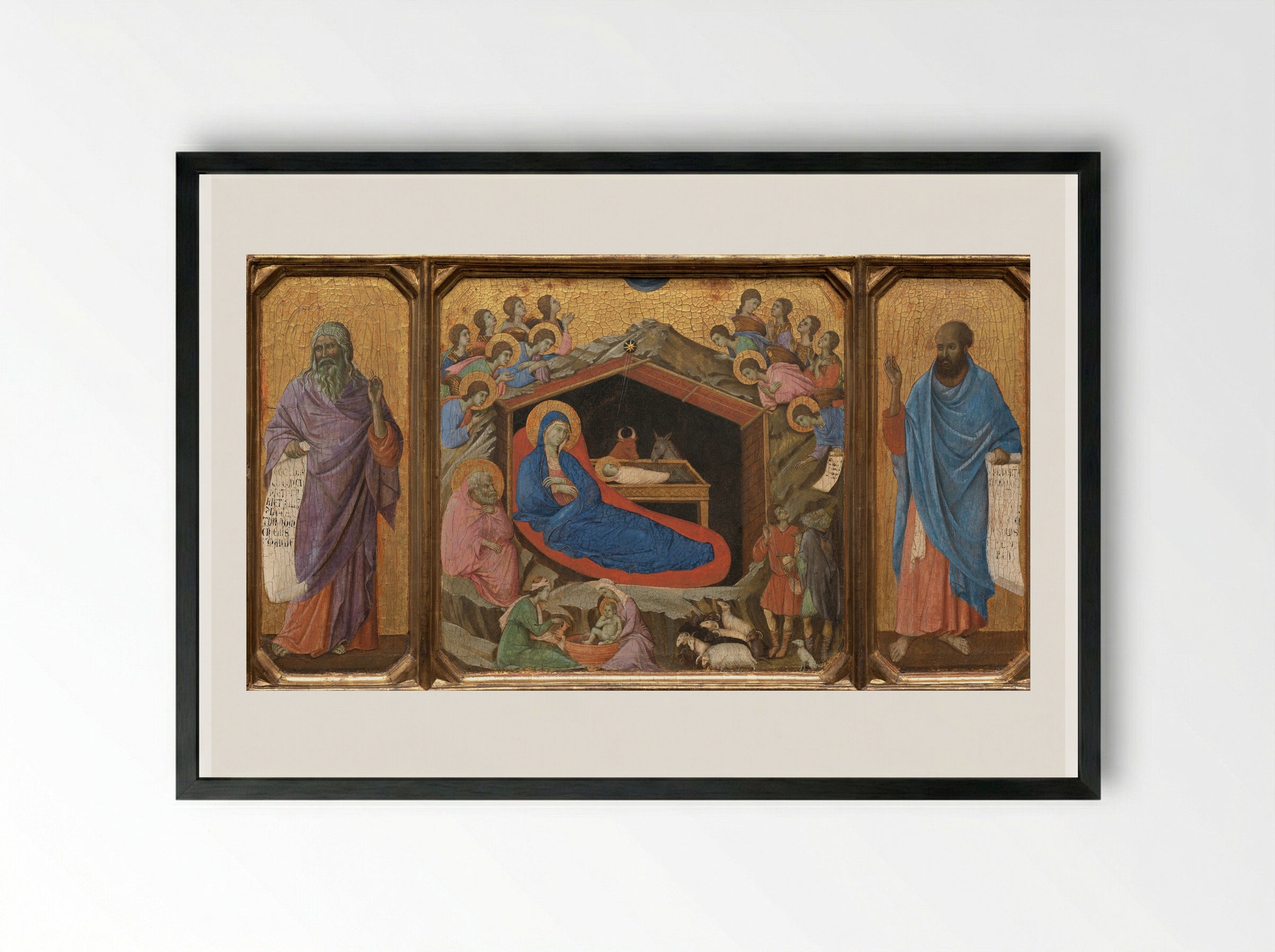 The Nativity with the Prophets Isaiah and Ezekiel - Duccio di Buoninsegna - Framed Print Black