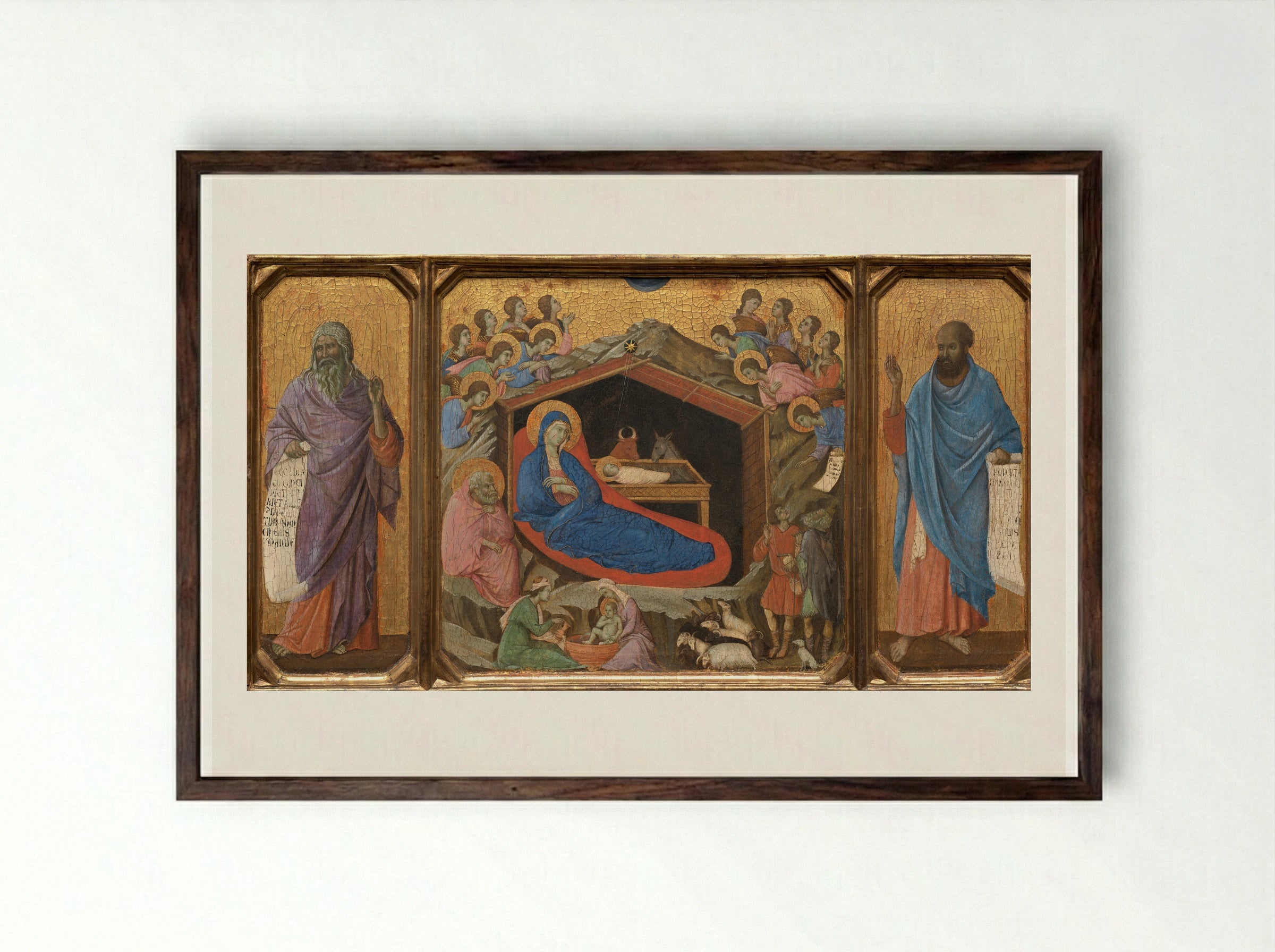 The Nativity with the Prophets Isaiah and Ezekiel - Duccio di Buoninsegna - Framed Print Dark Wood