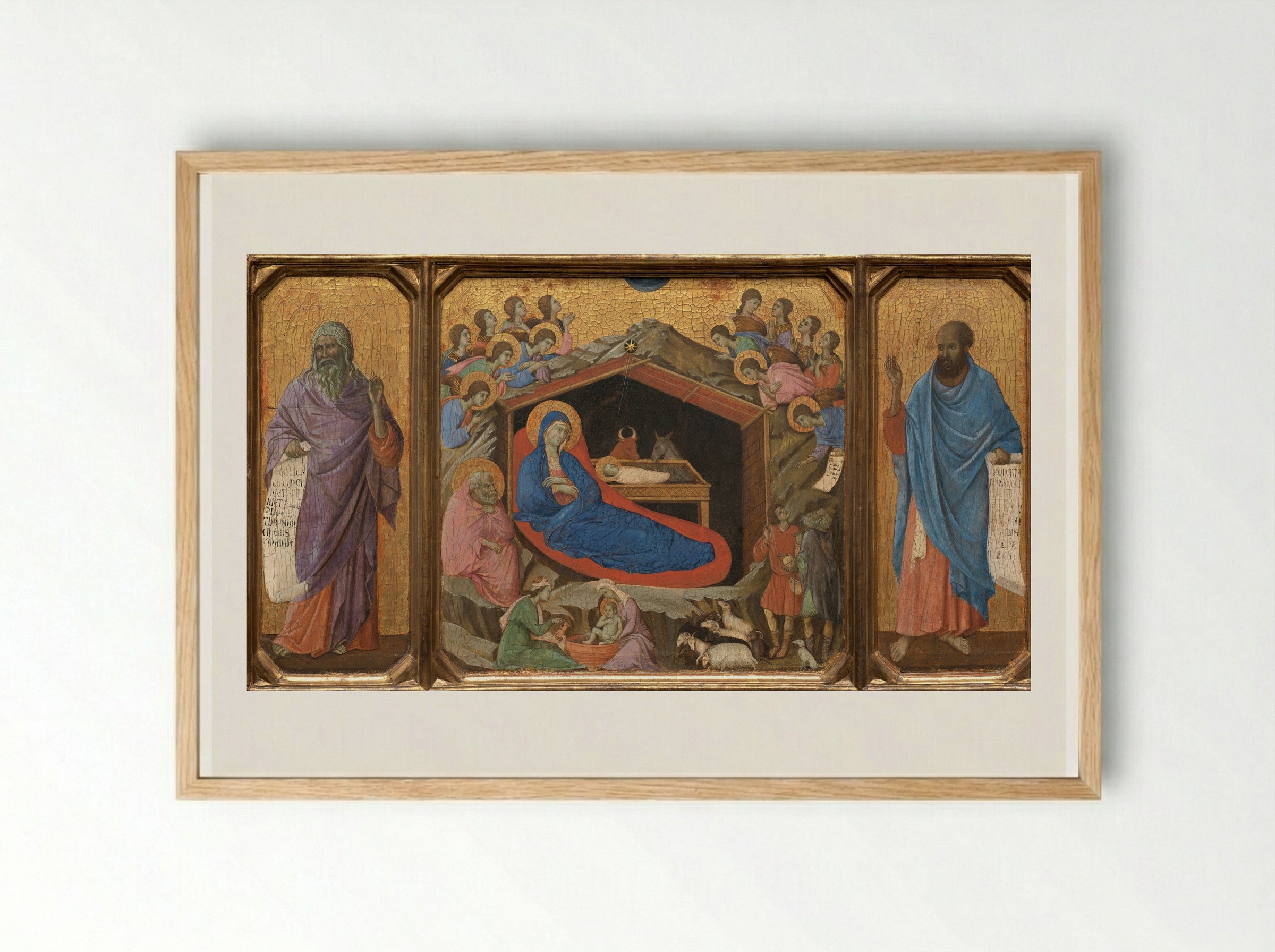 The Nativity with the Prophets Isaiah and Ezekiel - Duccio di Buoninsegna - Framed Print Wood