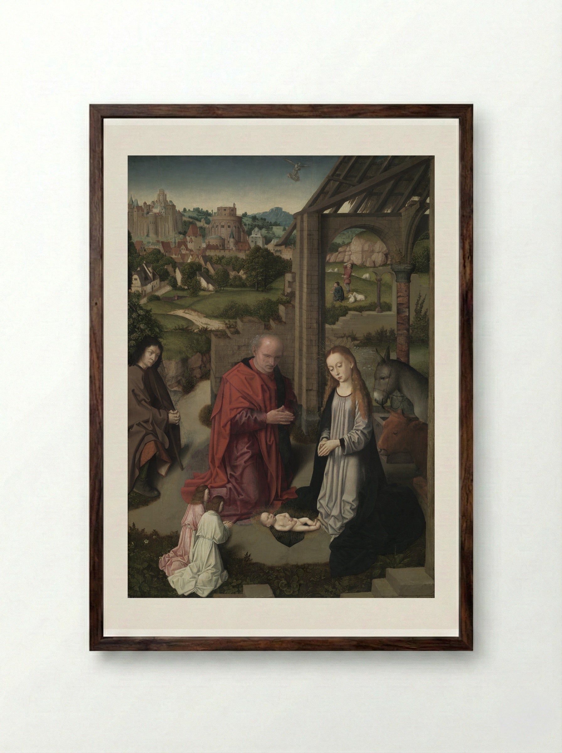 The Nativity - Gerard David - Framed Print Dark Wood