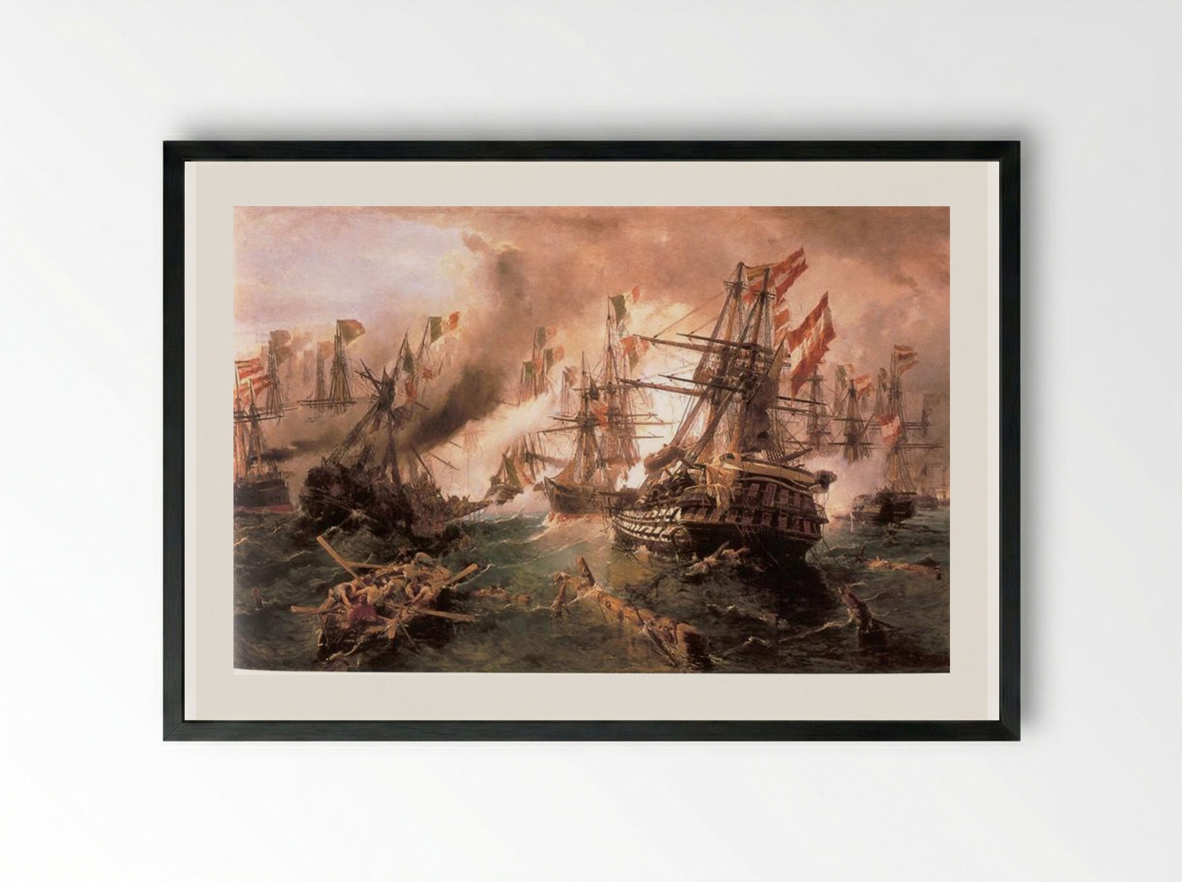 The Naval Battle of Lissa - Konstantinos Volanakis - Framed Print Black