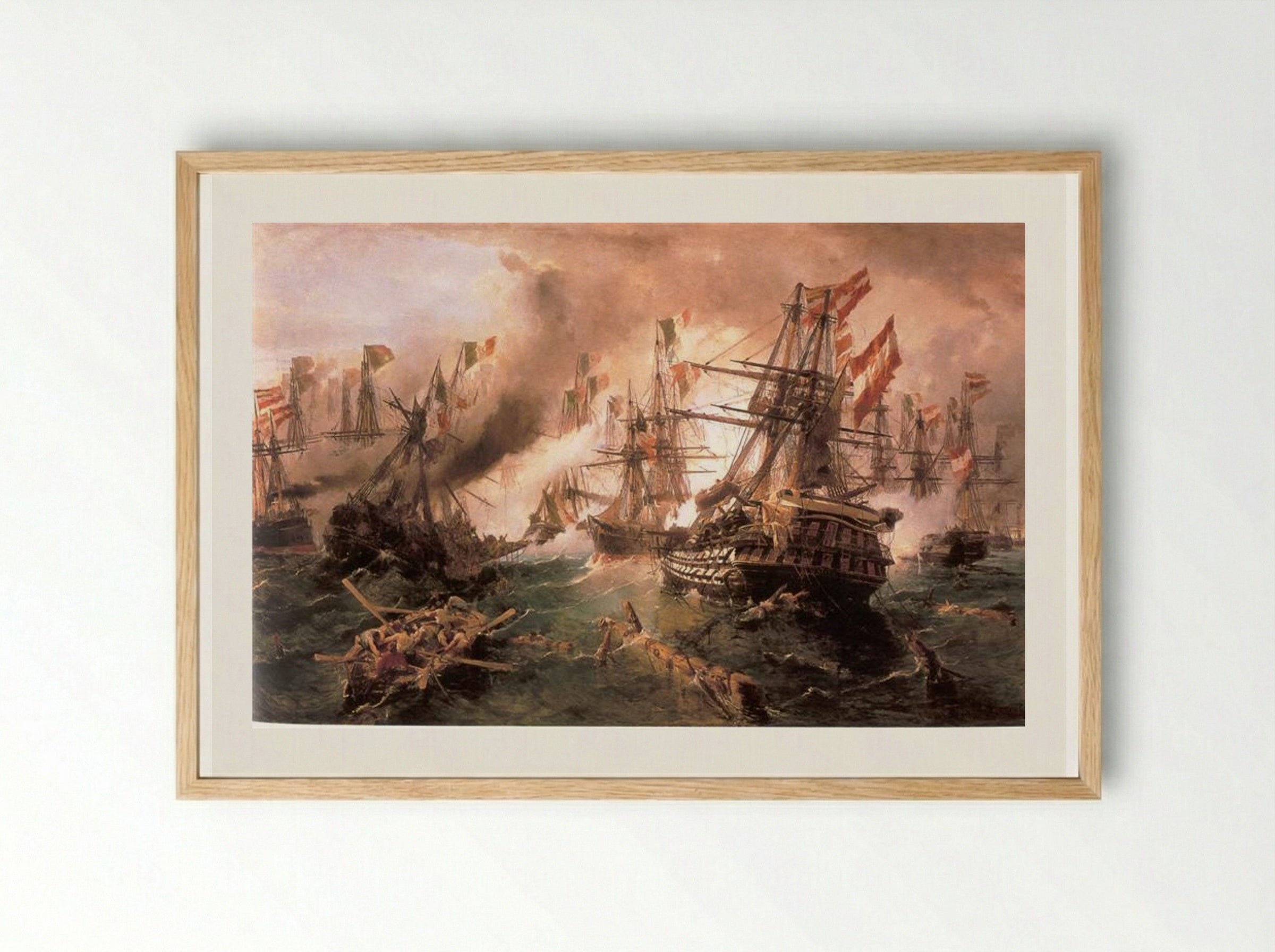 The Naval Battle of Lissa - Konstantinos Volanakis - Framed Print Wood