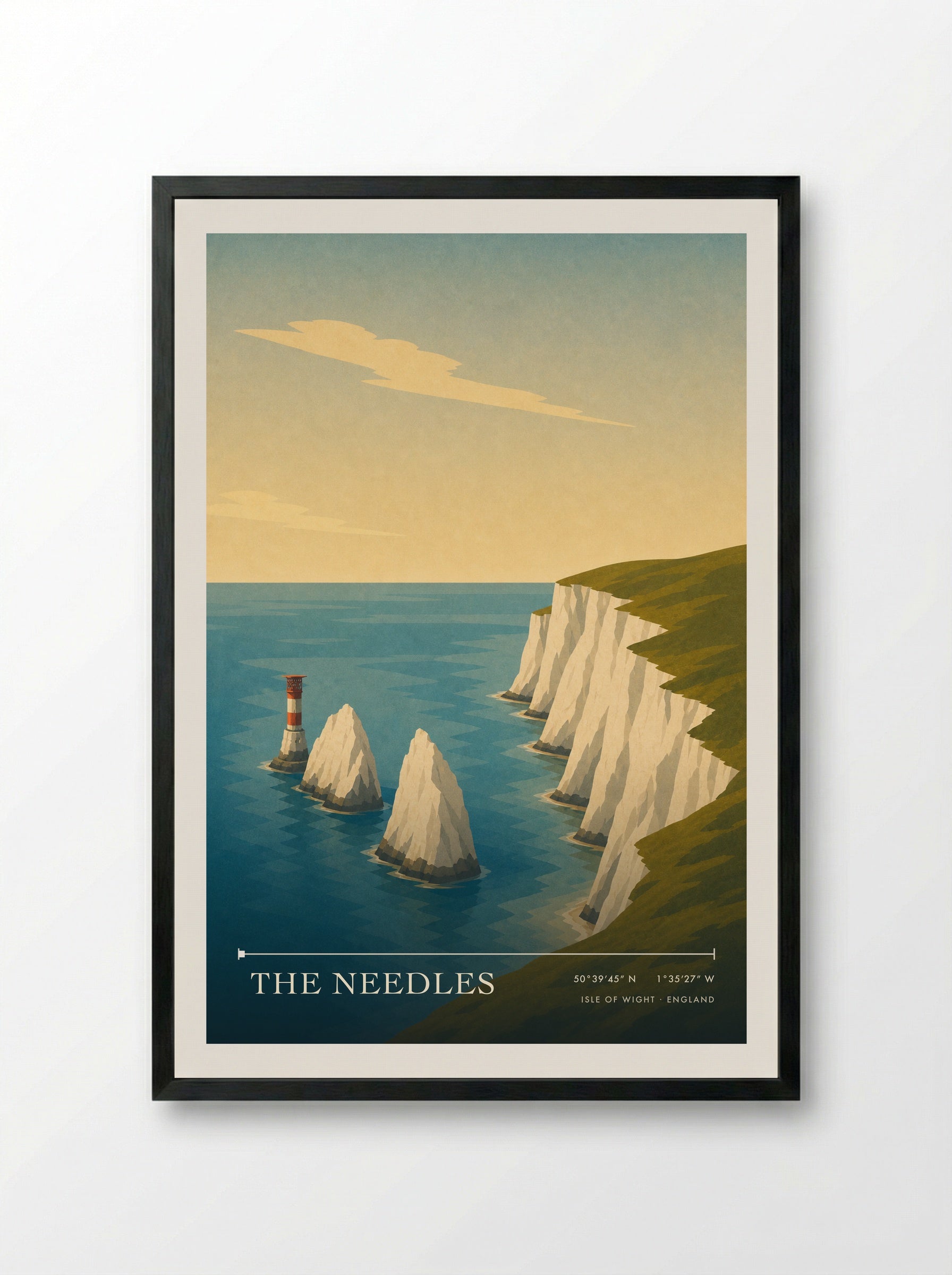 The Needles Isle of Wight England Travel Poster - Framed Print Black