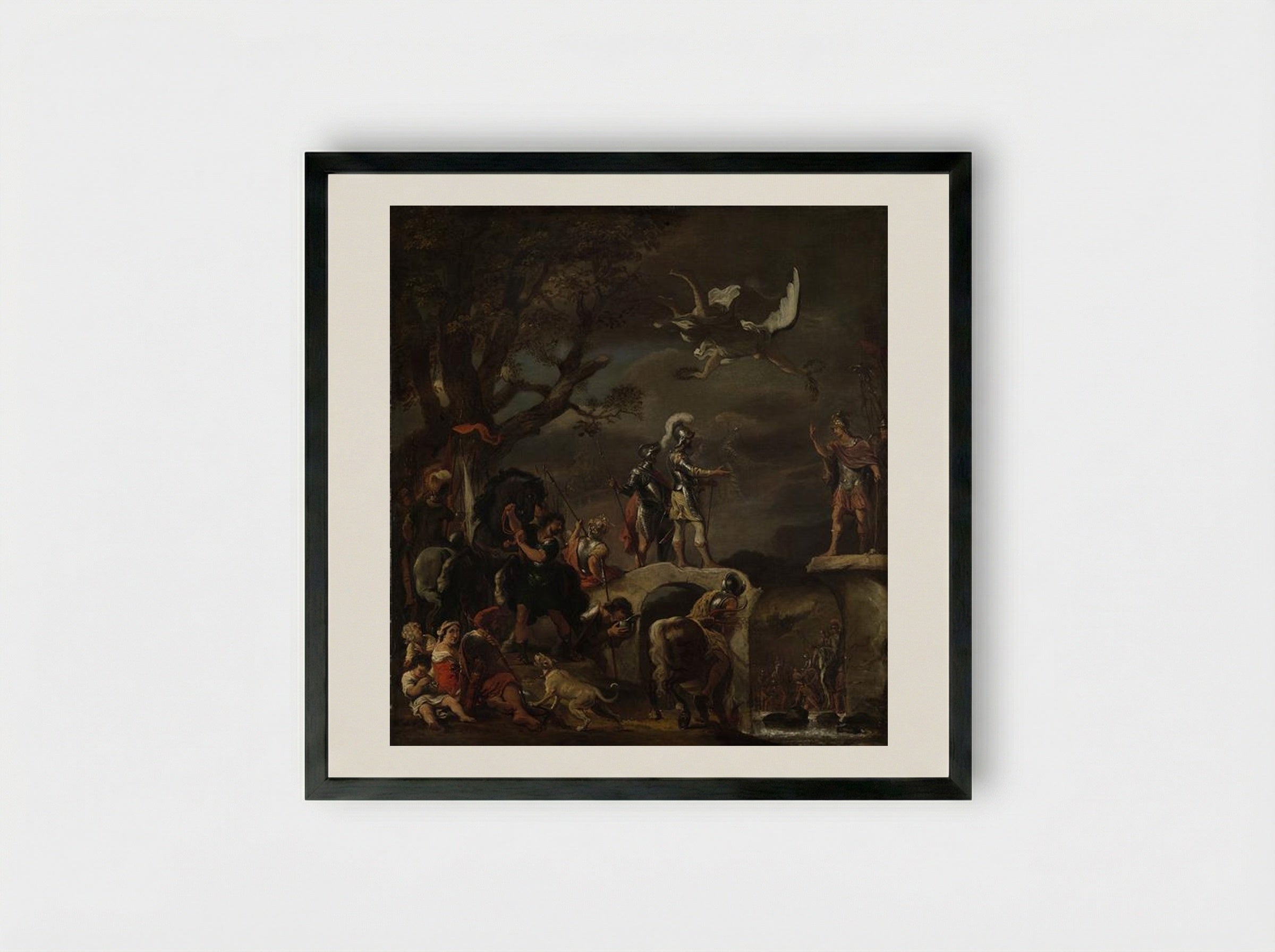 The Negotiation between Claudius Civilis and Quintus Petillius Cerialis on the Broken Bridge - Ferdinand Bol - Framed Print Black