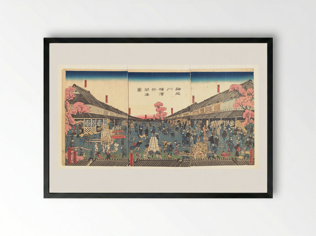 The Newly Opened Port of Yokohama in Kanagawa Prefecture - Utagawa Sadahide - Framed Print Black