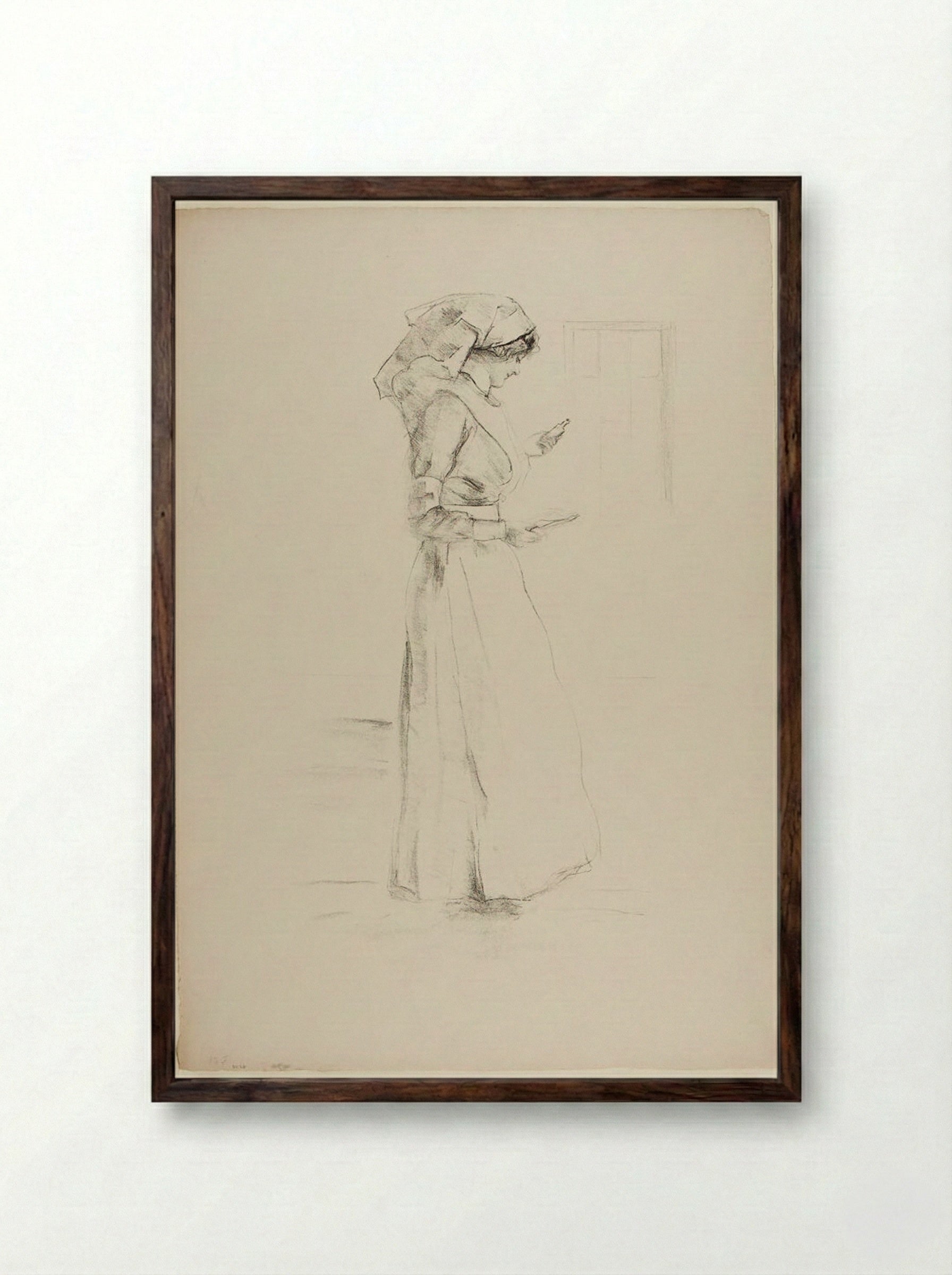 The Nurse - Albert Belleroche - Framed Print Dark Wood