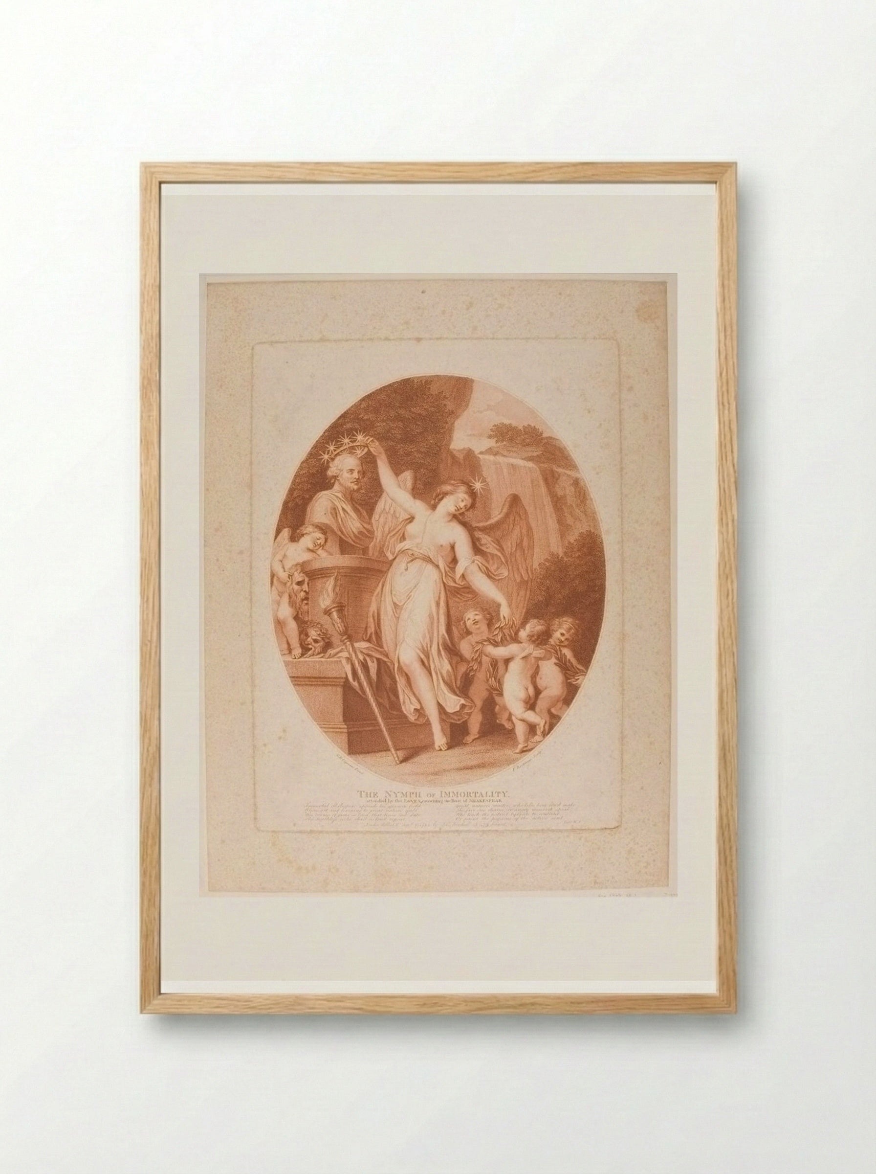 The Nymph of Immortality Attended by the Loves, Crowning the Bust of Shakespear - Francesco Bartolozzi - Framed Print Wood
