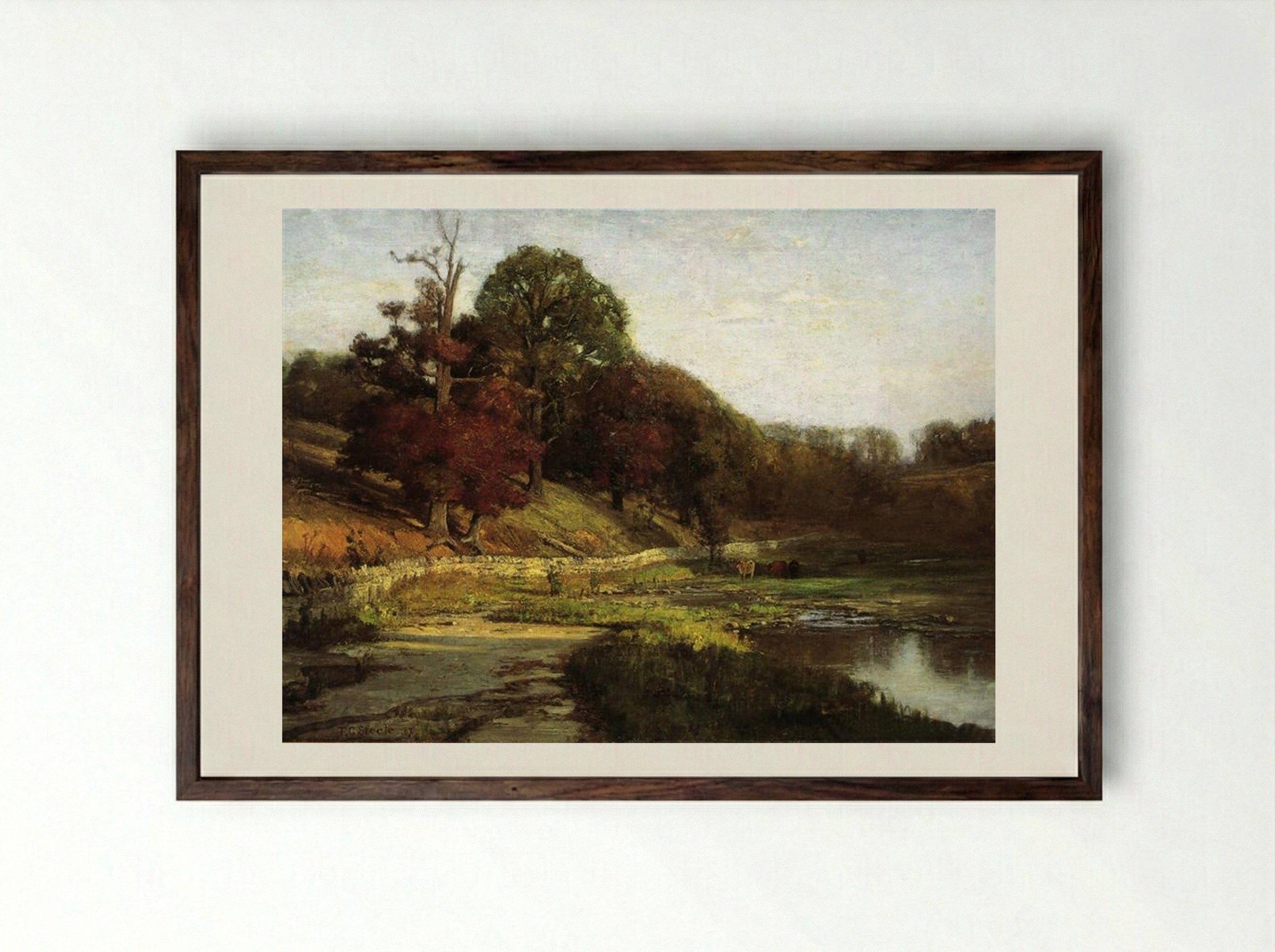 The Oaks of Vernon - T. C. Steele - Framed Print Dark Wood