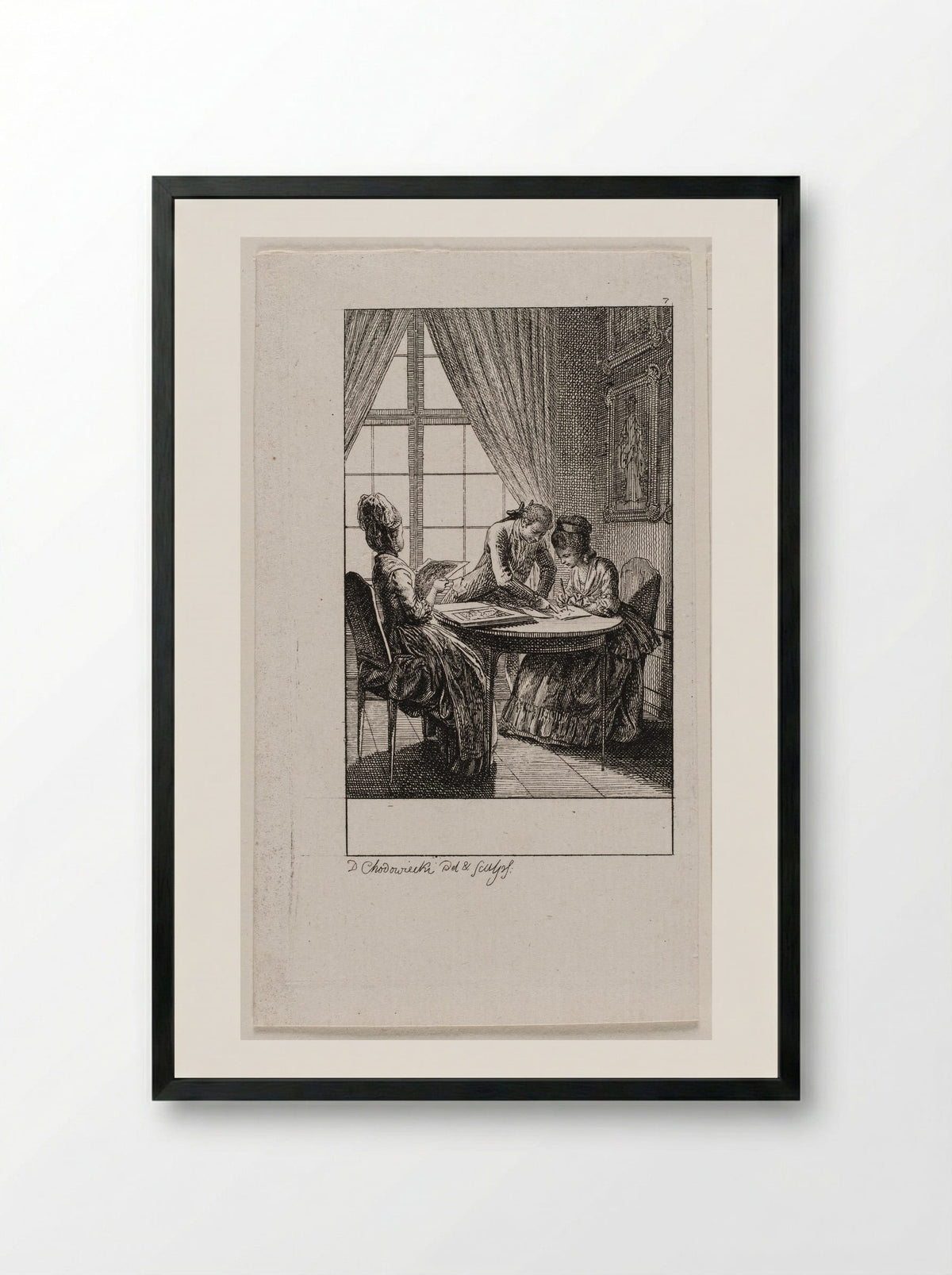 The Occupations of Women: Drawing - Daniel Nikolaus Chodowiecki - Framed Print Black