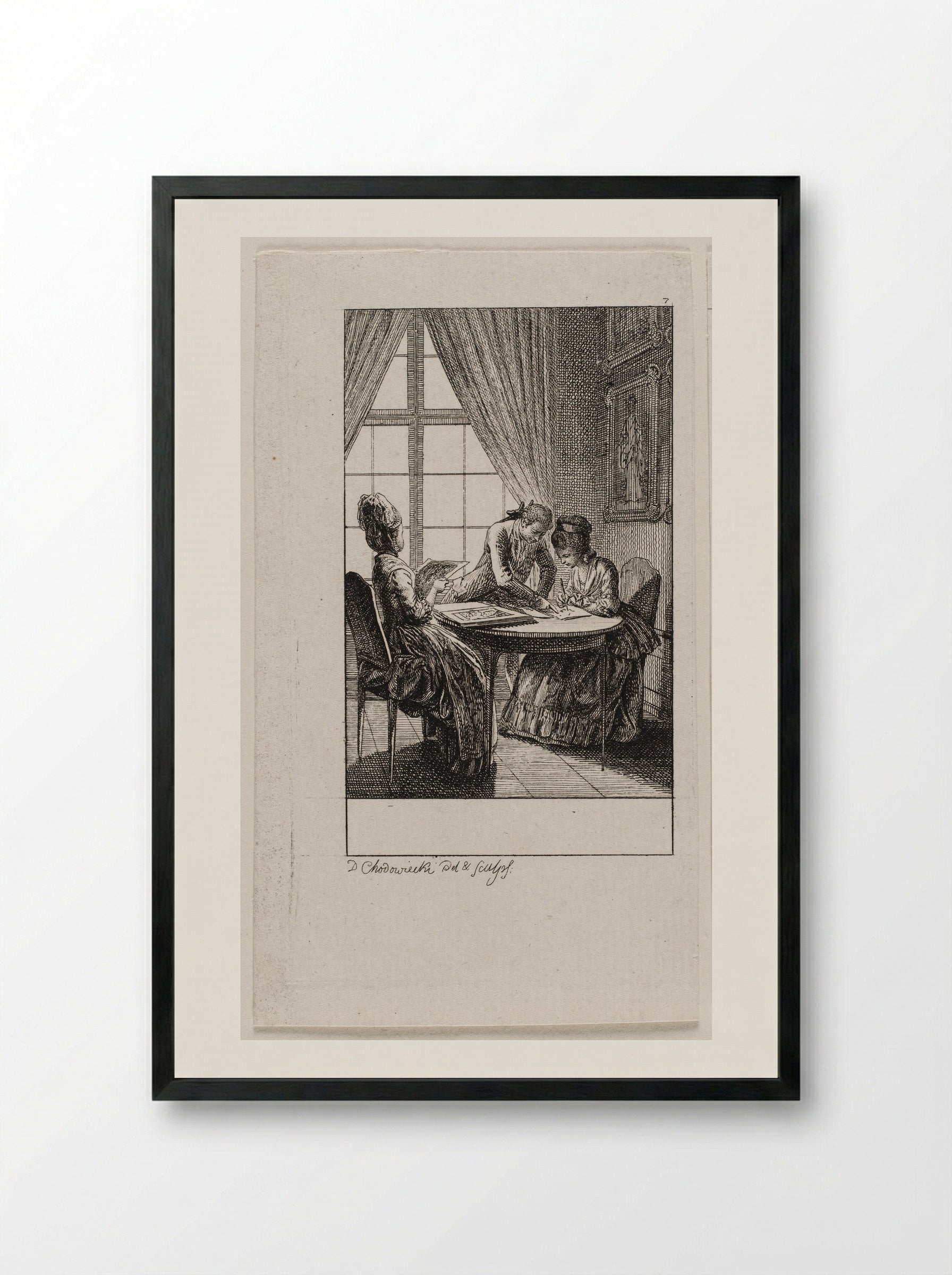 The Occupations of Women: Drawing - Daniel Nikolaus Chodowiecki - Framed Print Black