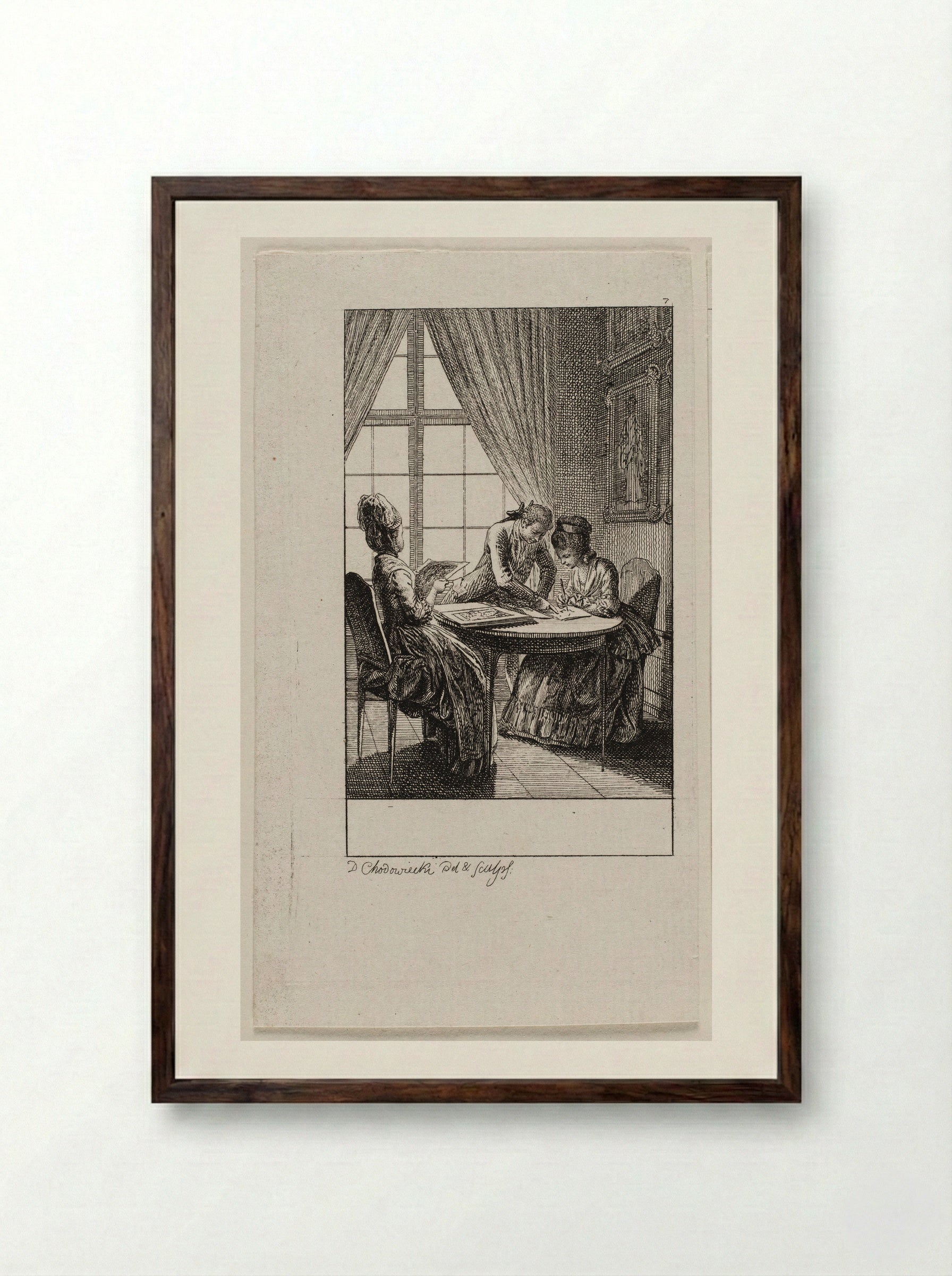 The Occupations of Women: Drawing - Daniel Nikolaus Chodowiecki - Framed Print Dark Wood