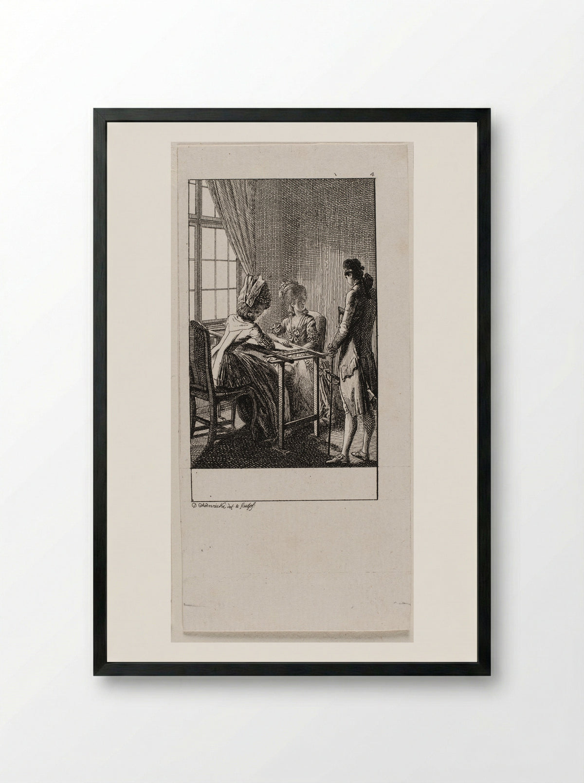The Occupations of Women: Embroidery - Daniel Nikolaus Chodowiecki - Framed Print Black