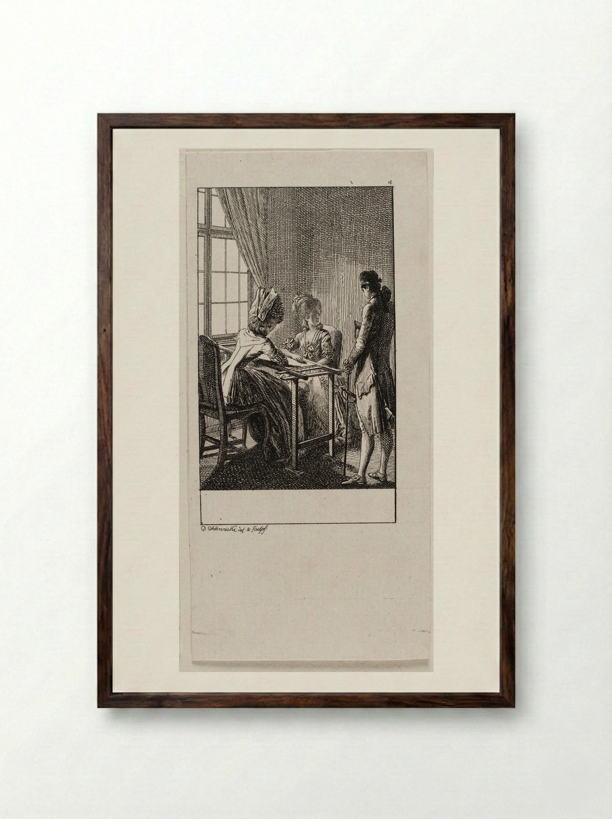 The Occupations of Women: Embroidery - Daniel Nikolaus Chodowiecki - Framed Print Dark Wood