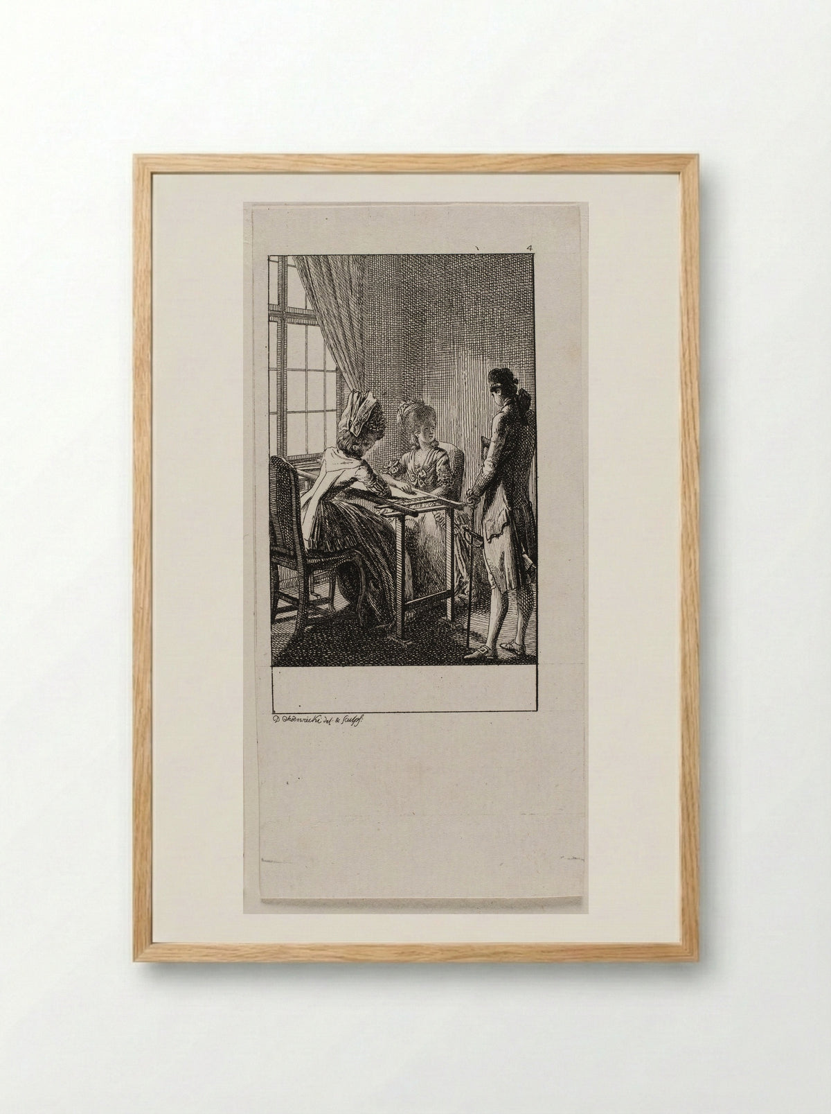 The Occupations of Women: Embroidery - Daniel Nikolaus Chodowiecki - Framed Print Wood