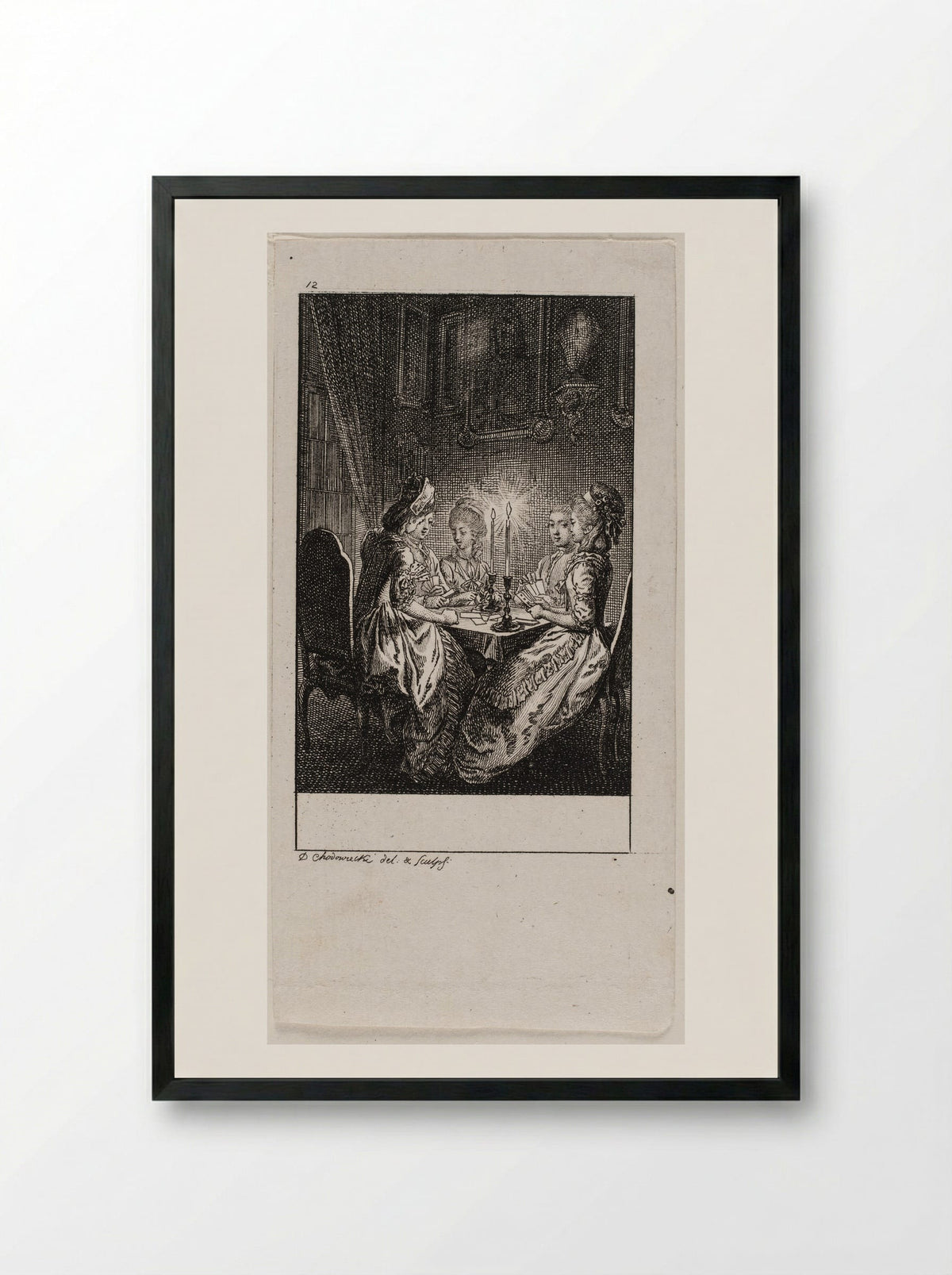 The Occupations of Women: Playing Games - Daniel Nikolaus Chodowiecki - Framed Print Black