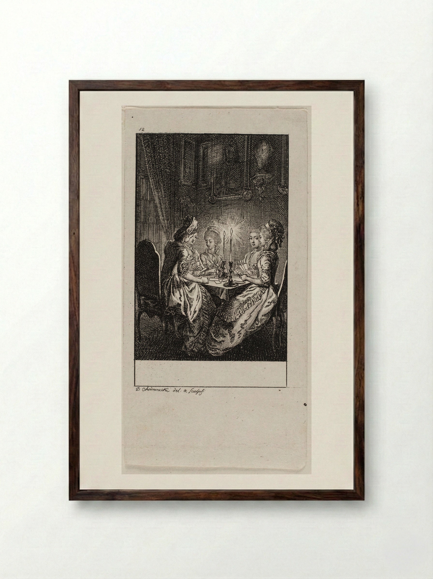 The Occupations of Women: Playing Games - Daniel Nikolaus Chodowiecki - Framed Print Dark Wood