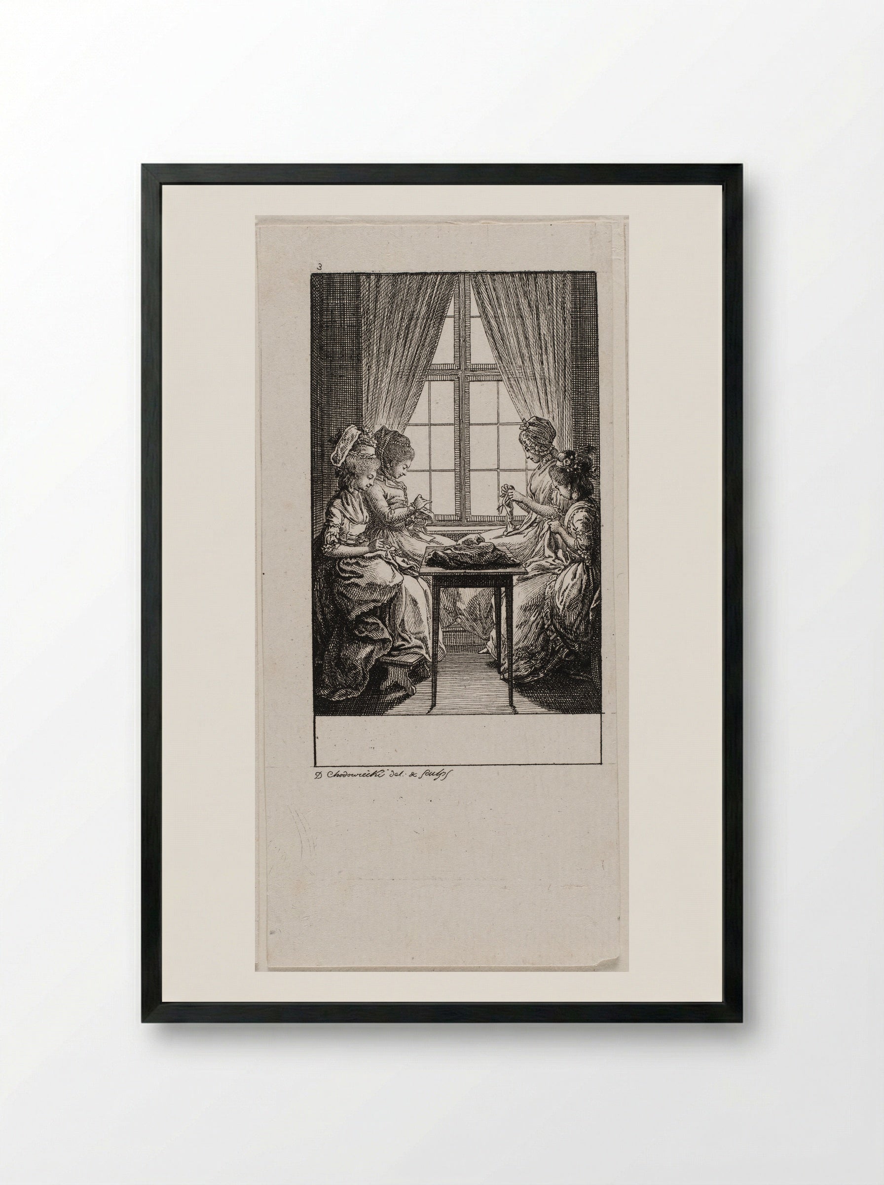 The Occupations of Women: Sewing - Daniel Nikolaus Chodowiecki - Framed Print Black