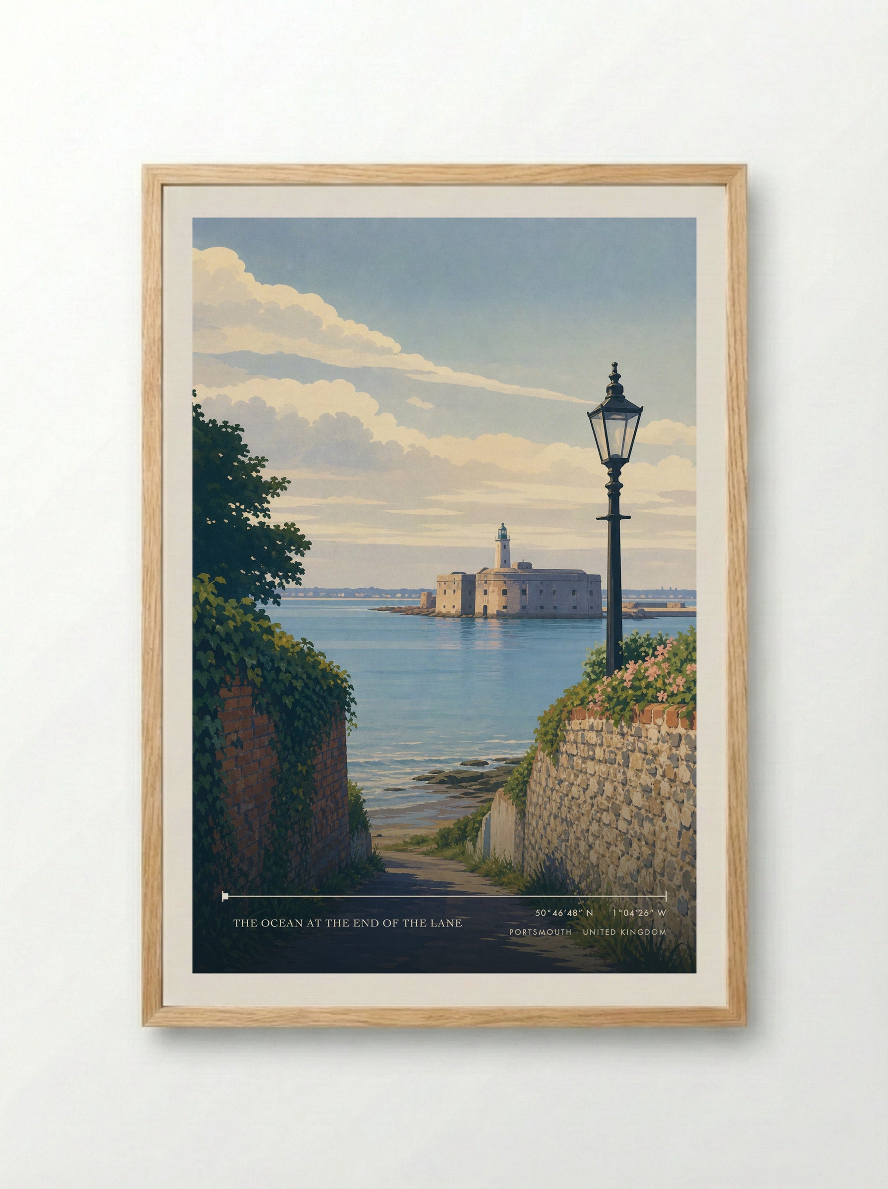 The Ocean at the End of the Lane Portsmouth United Kingdom Travel Poster - Framed Print Wood