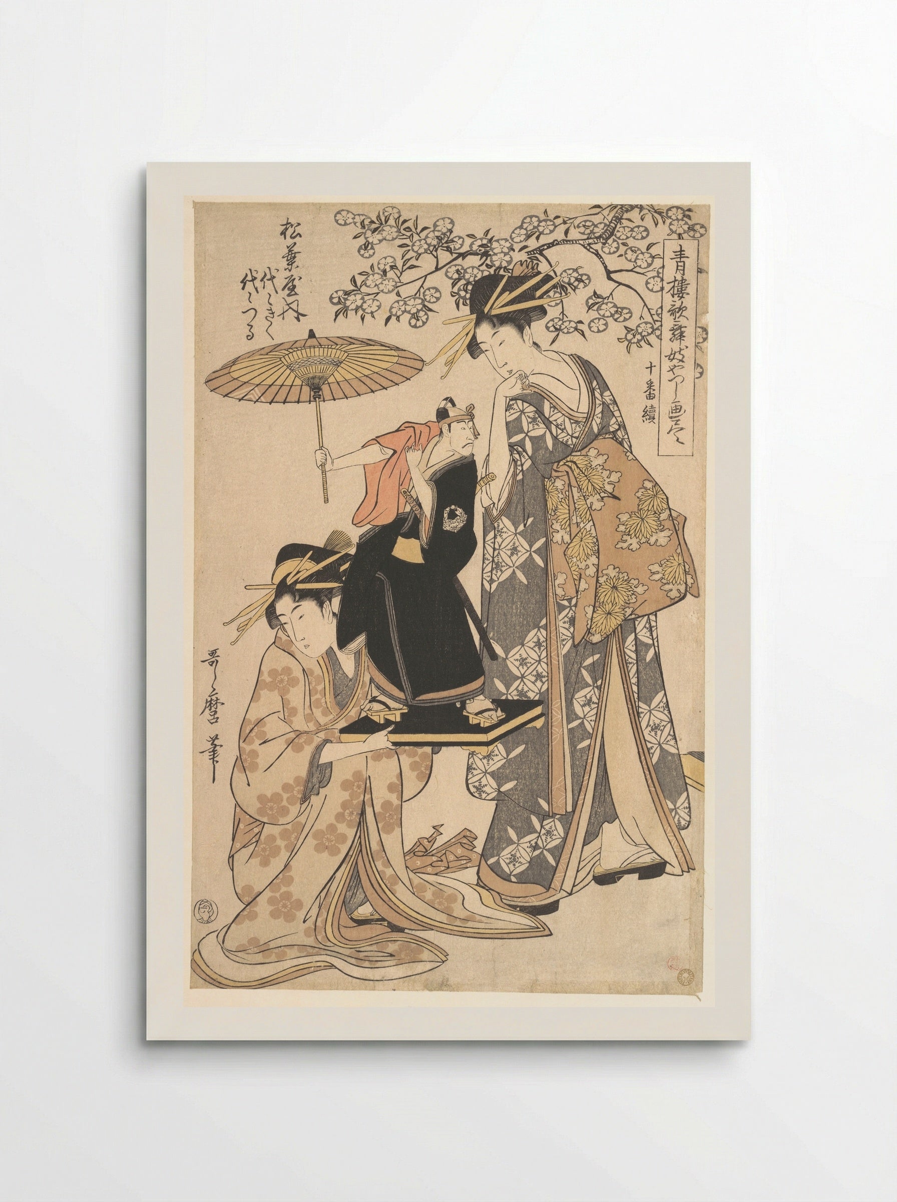 The Oiran Yoyogiku of Matsubaya Standing under a Cherry Tree - Kitagawa Utamaro - Poster