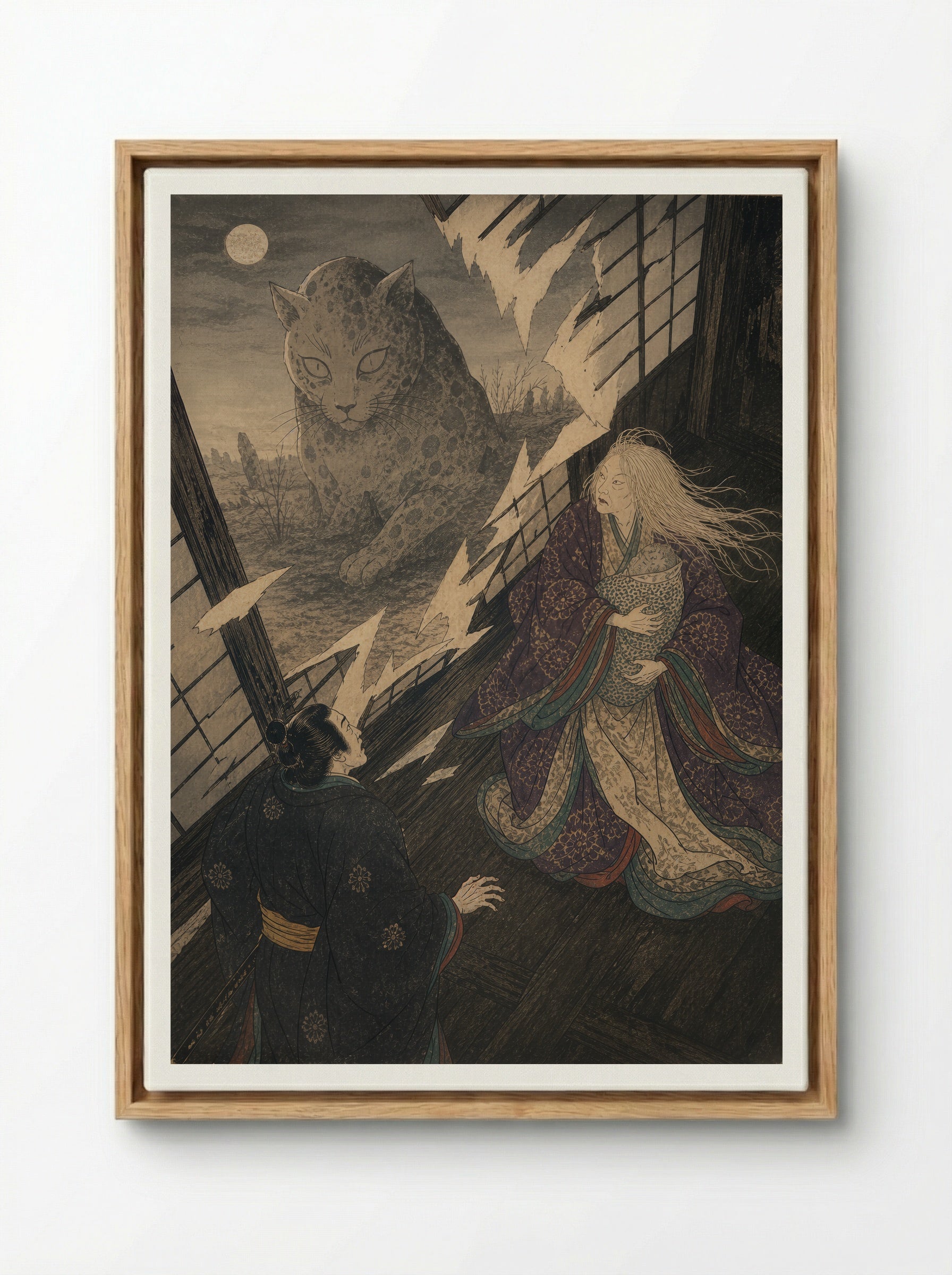 The Okazaki Cat Demon: The Cat-Stone Revealed - Framed Canvas Wood