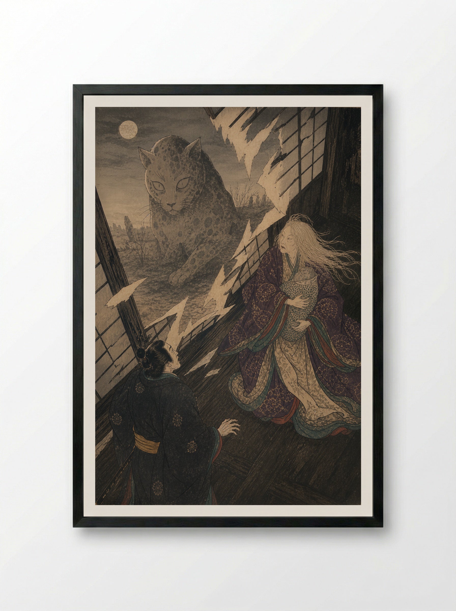 The Okazaki Cat Demon: The Cat-Stone Revealed - Framed Print Black
